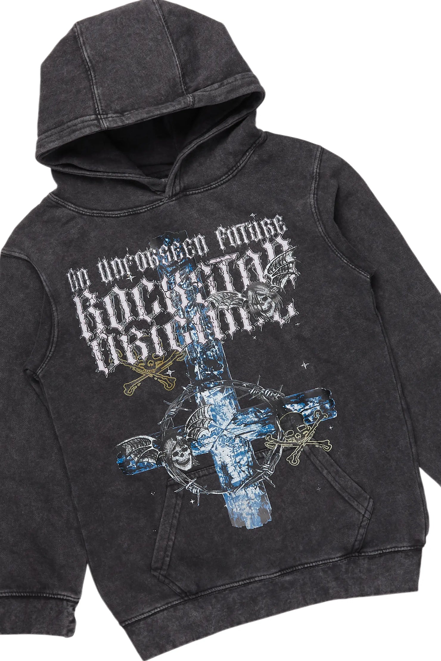 Boys Hagan Vintage Black Hoodie/Stacked Flare Jean Set