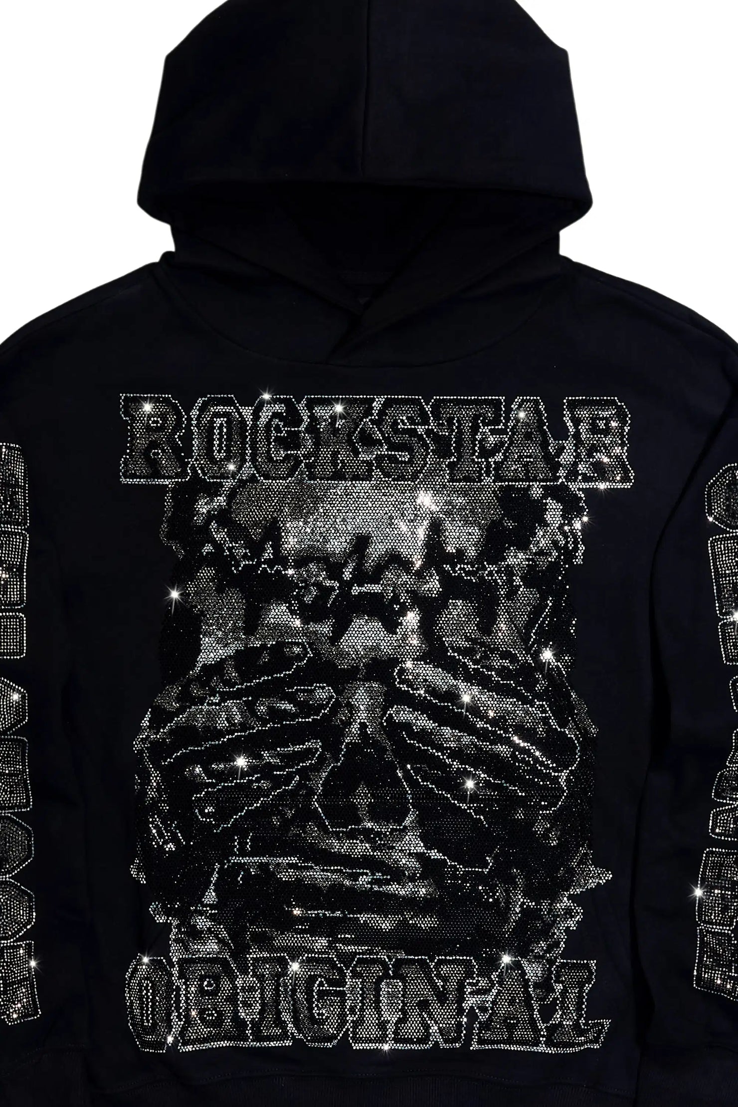 Move In Silence Black Rhinestone Oversized Hoodie