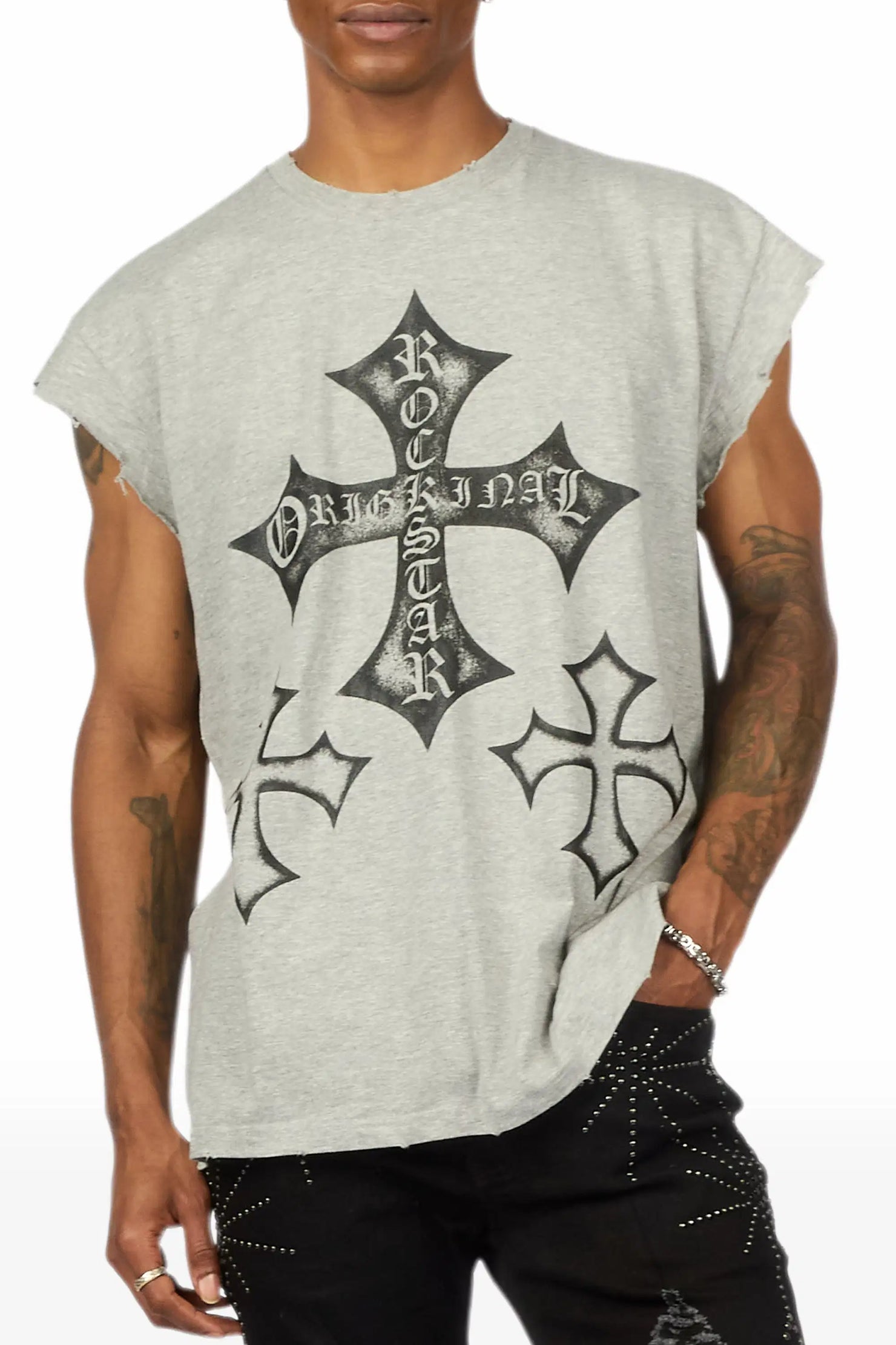 Marizon Heather Grey Cut off Tee