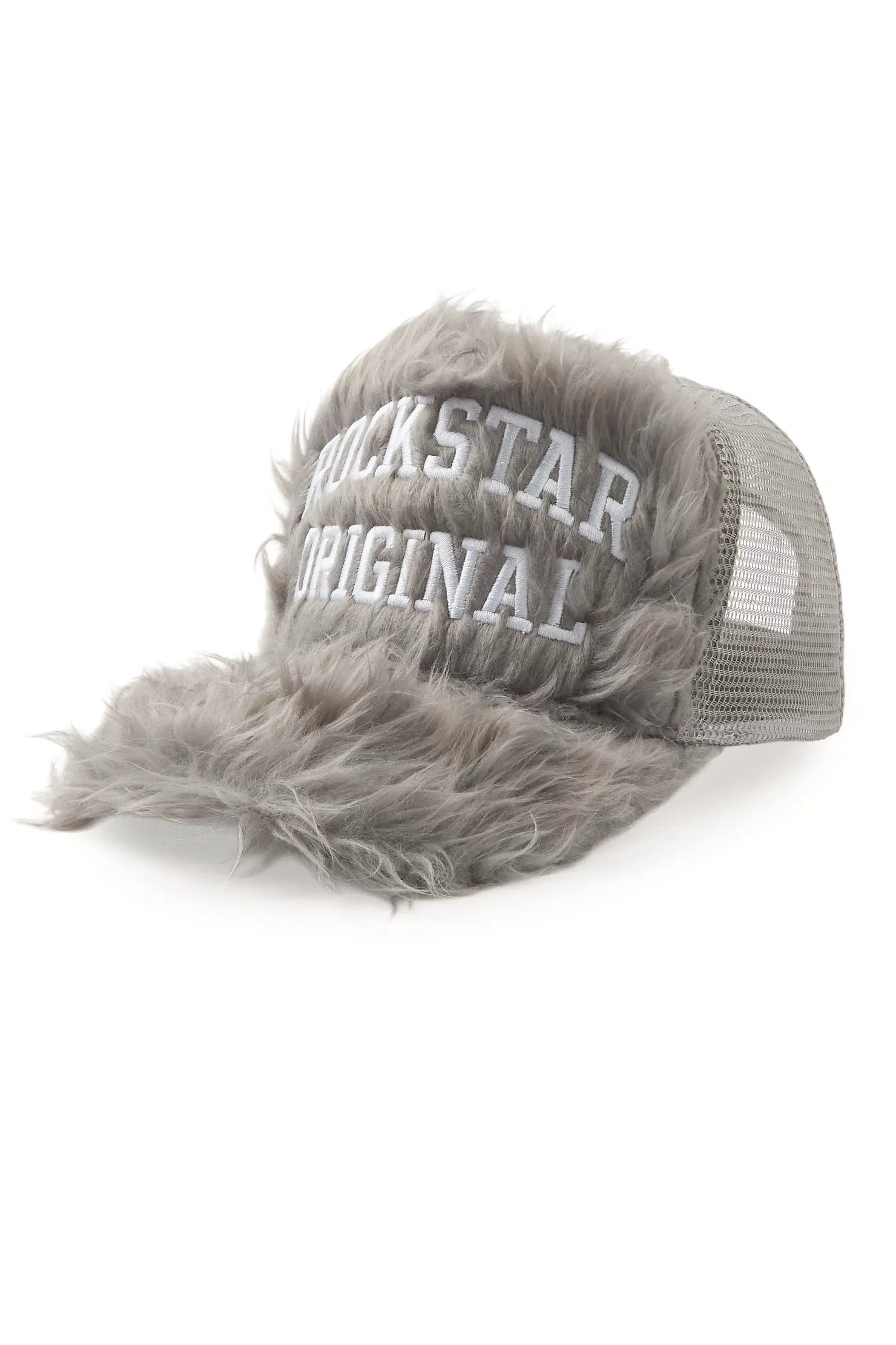 Shaggy Grey Fur Trucker Hat