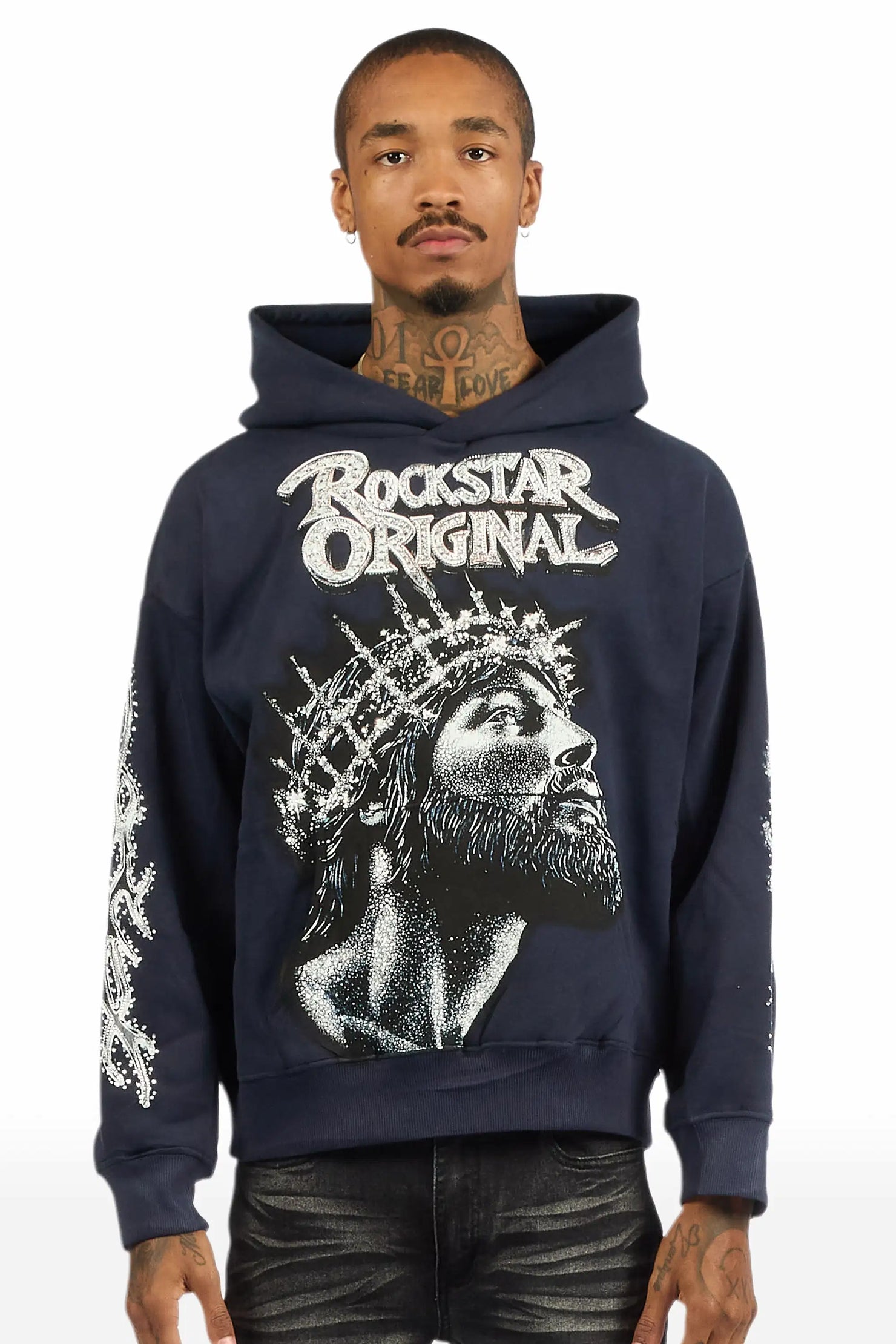 Darius Navy Rhinestone Oversized Hoodie