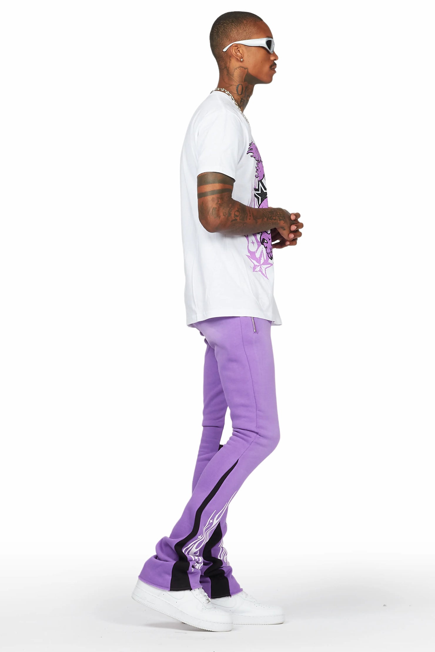 Smitty Purple/White T-Shirt/Stacked Flare Pant Set