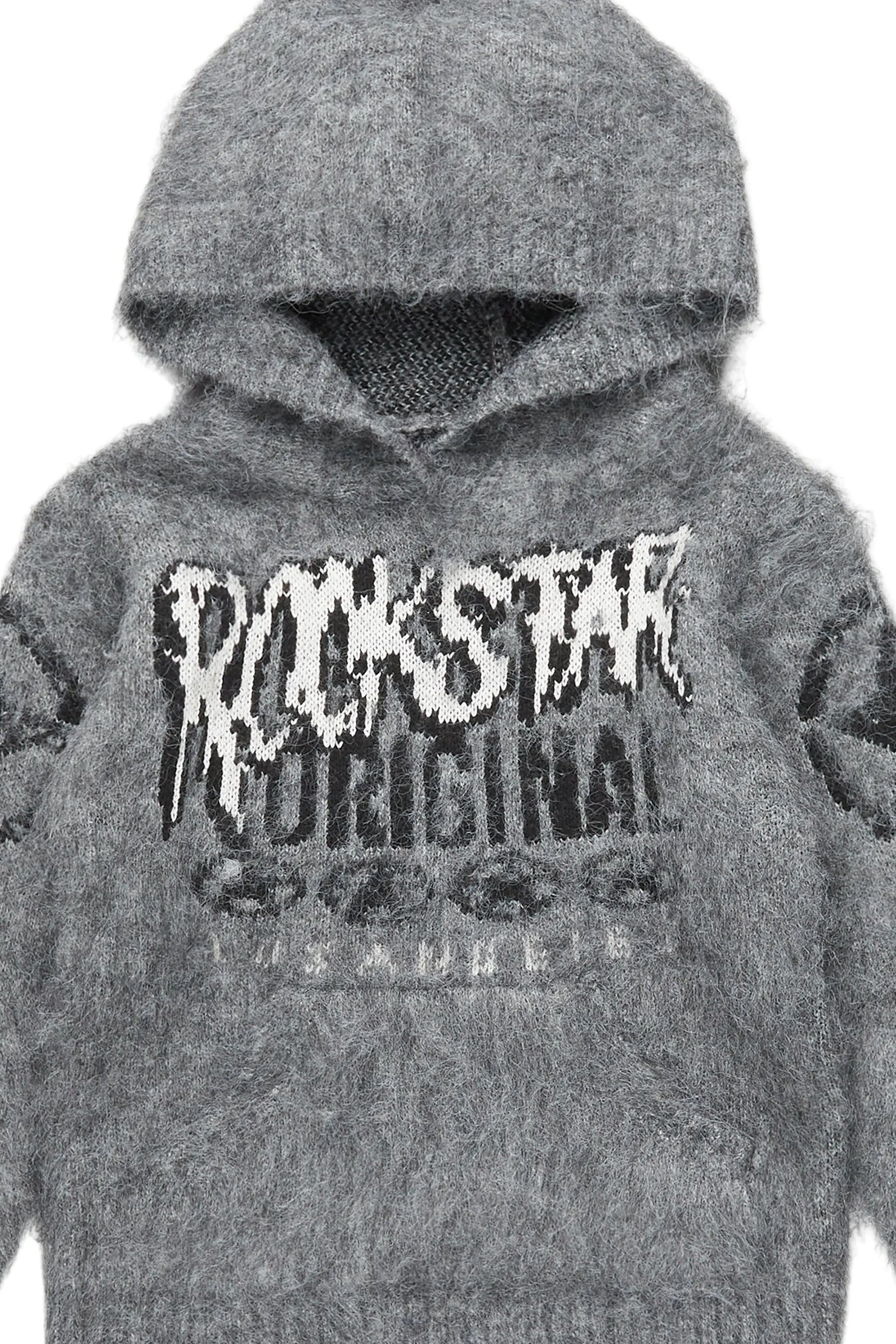 Girls Wizzurd Grey Graphic Knitted Mohair Hoodies