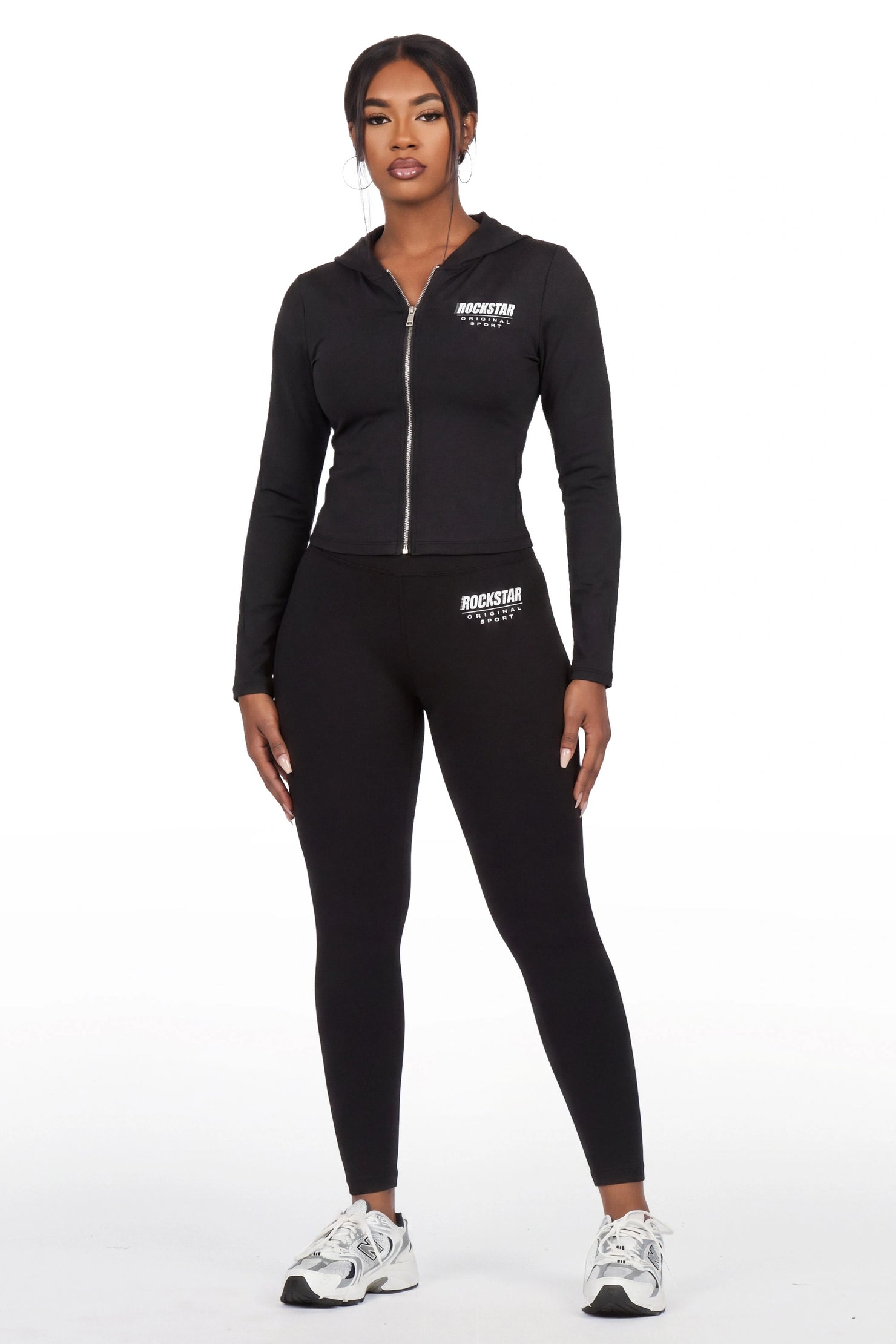 Sabitha Black Zip Up Hoodie Legging Active Set
