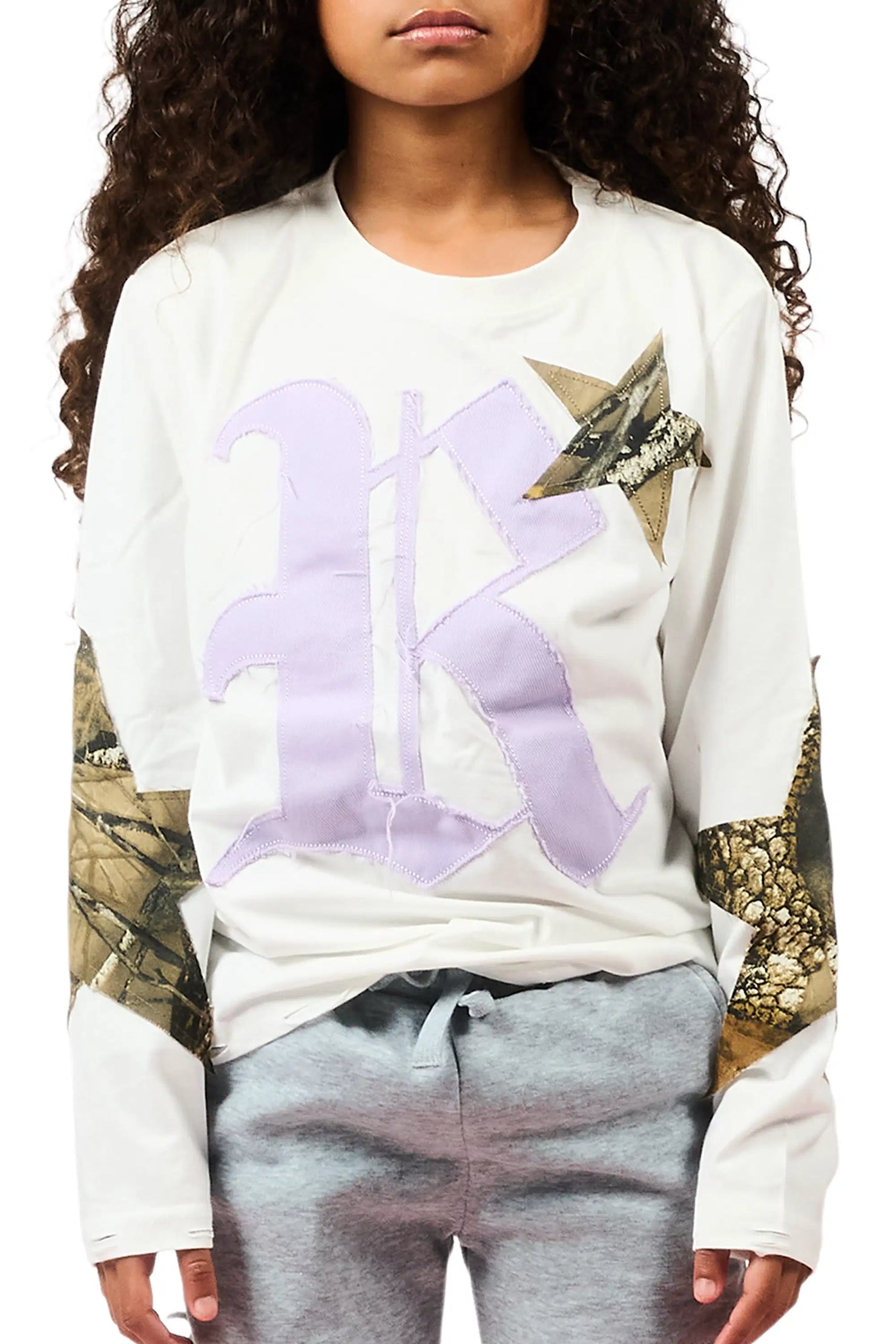 Girls Delgera White/Lavender L/S T-Shirt
