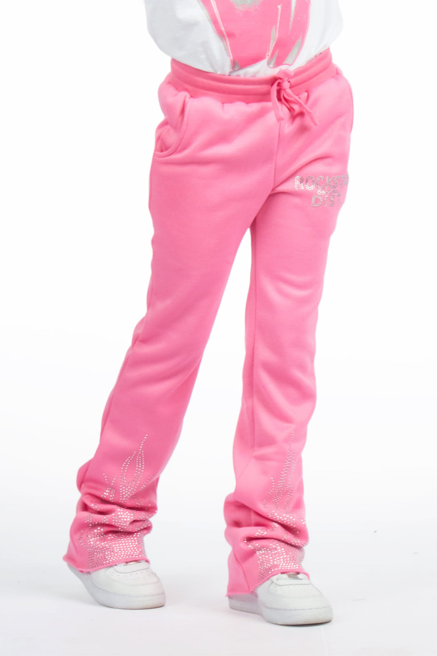 Girls Anastesia Pink Rhinestone Stacked Track Pant