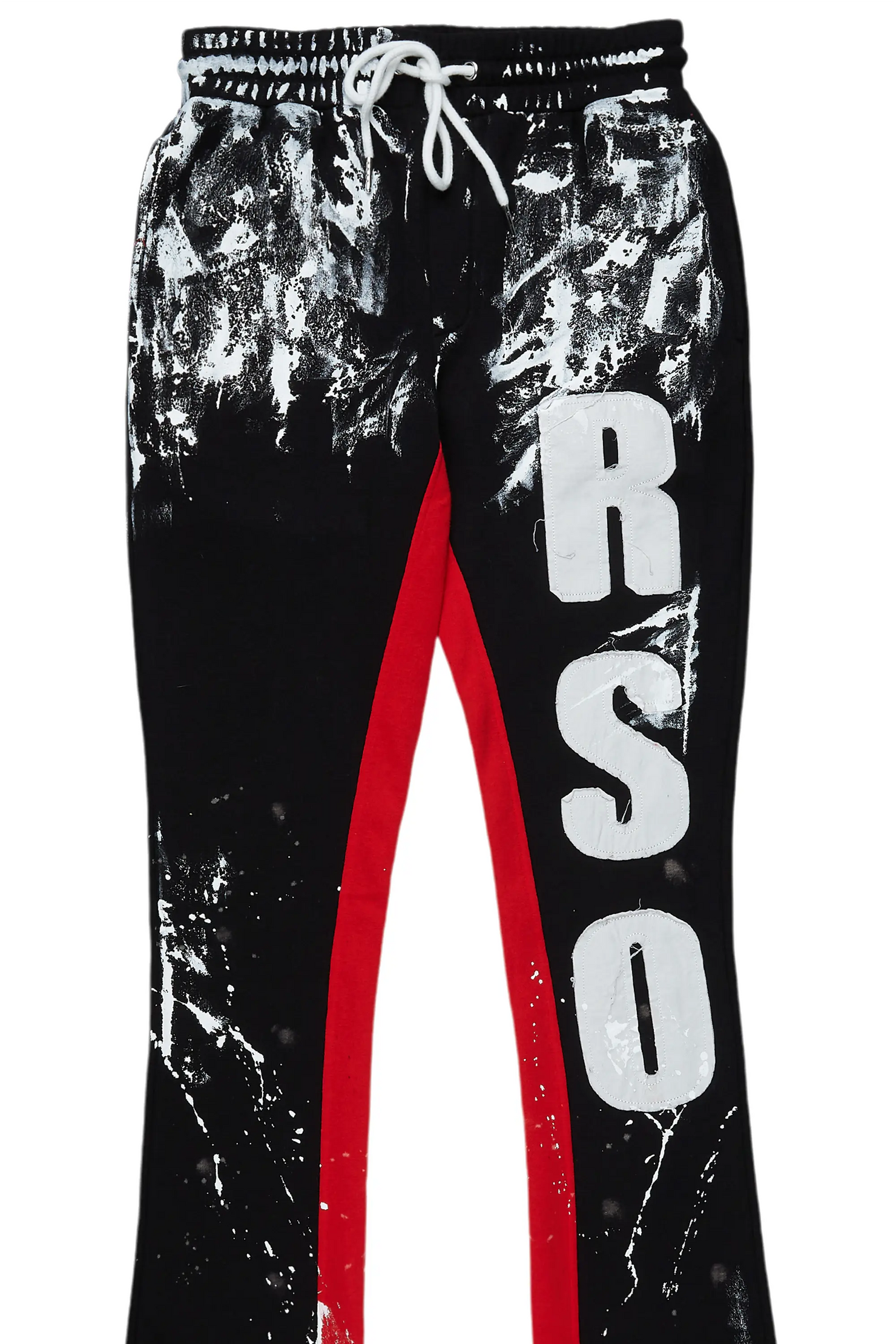 Vassar Black Patchwork Stacked Flare Track Pant