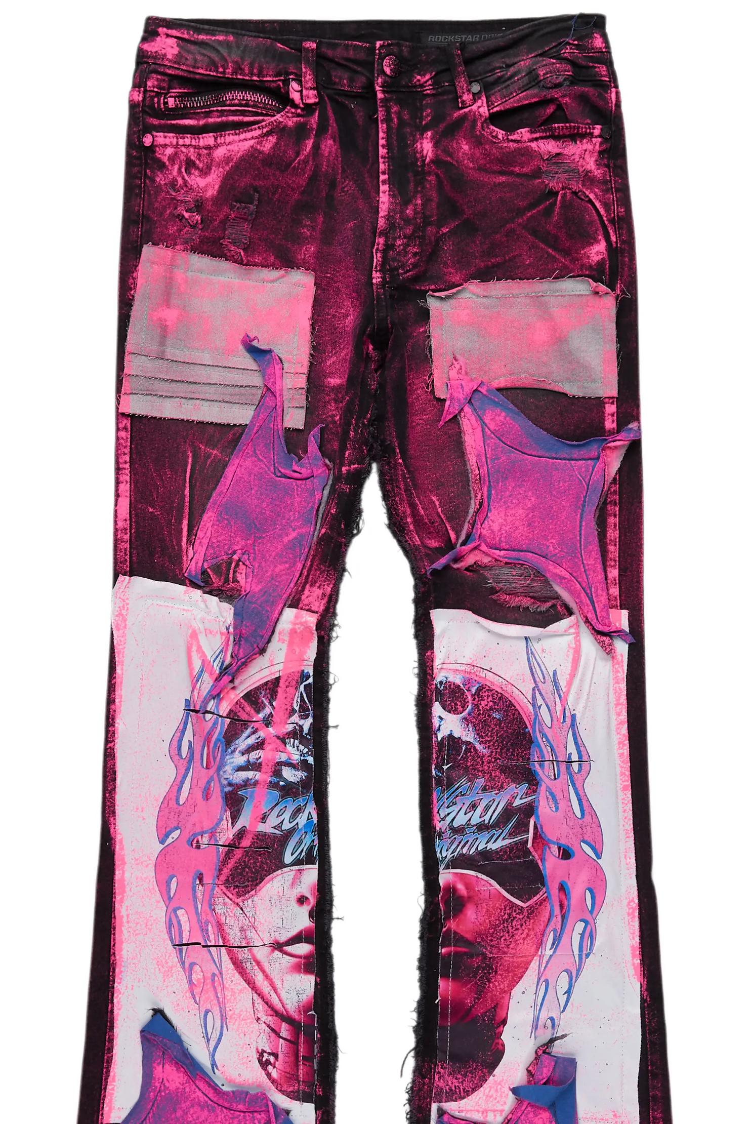 Helki Black/Pink Roller Paint Stacked Flare Jean
