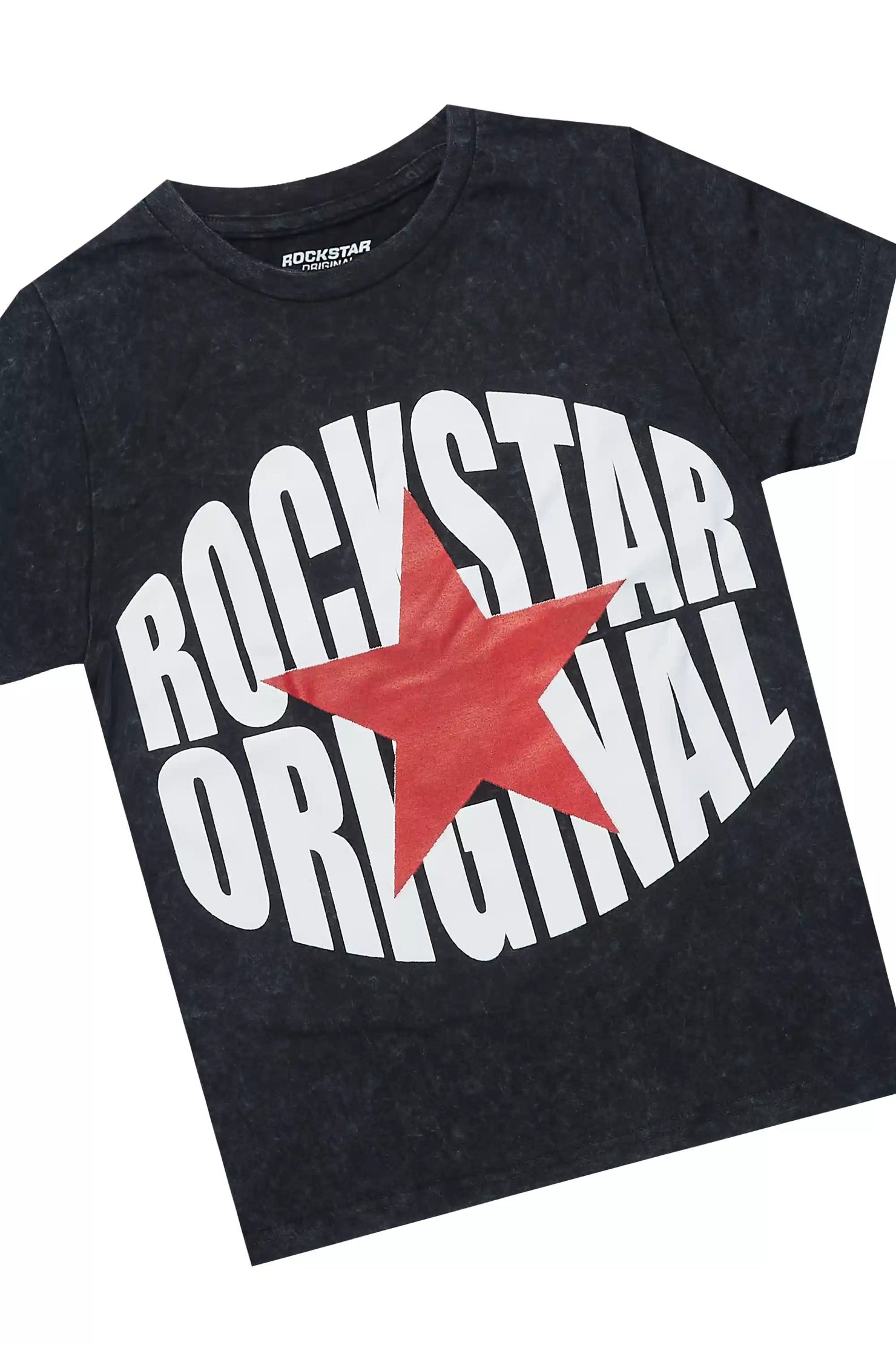 Boys Ezra Black/Red T-Shirt/Denim Short Set