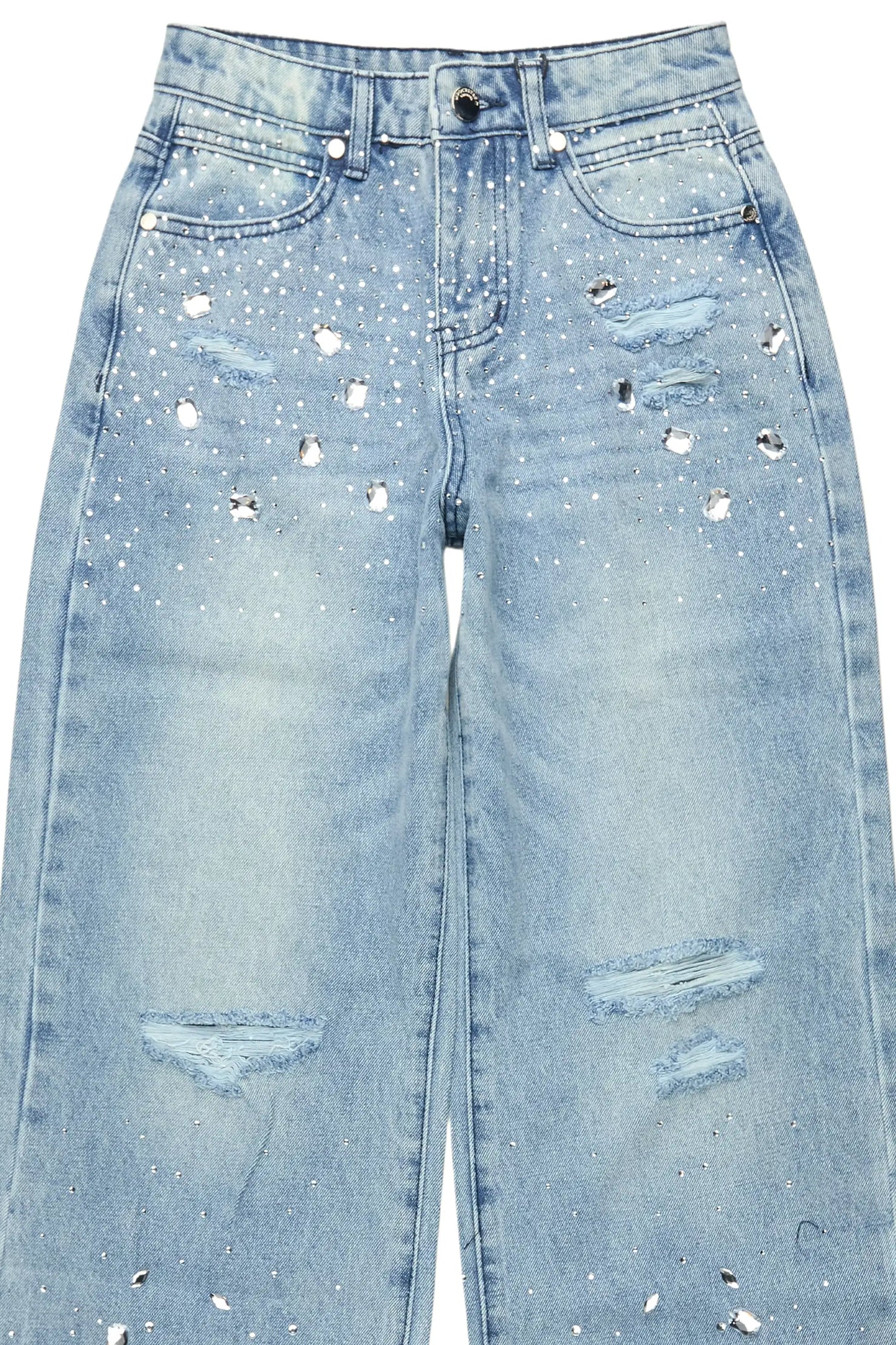 Boys Glanz Rhinestone Light Blue Baggy Fit Jean