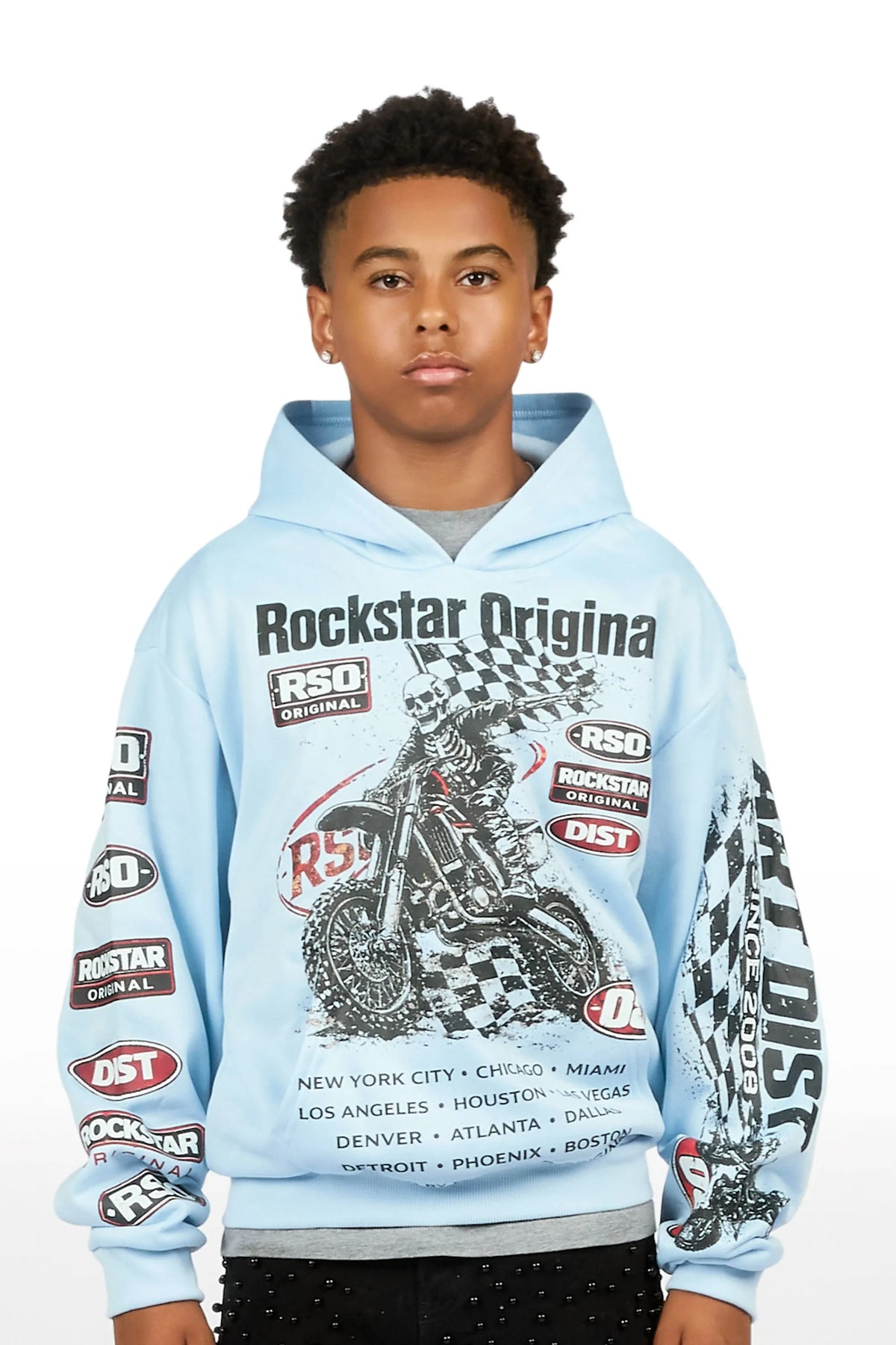 Boys Ryatt Light Blue Graphic Hoodie