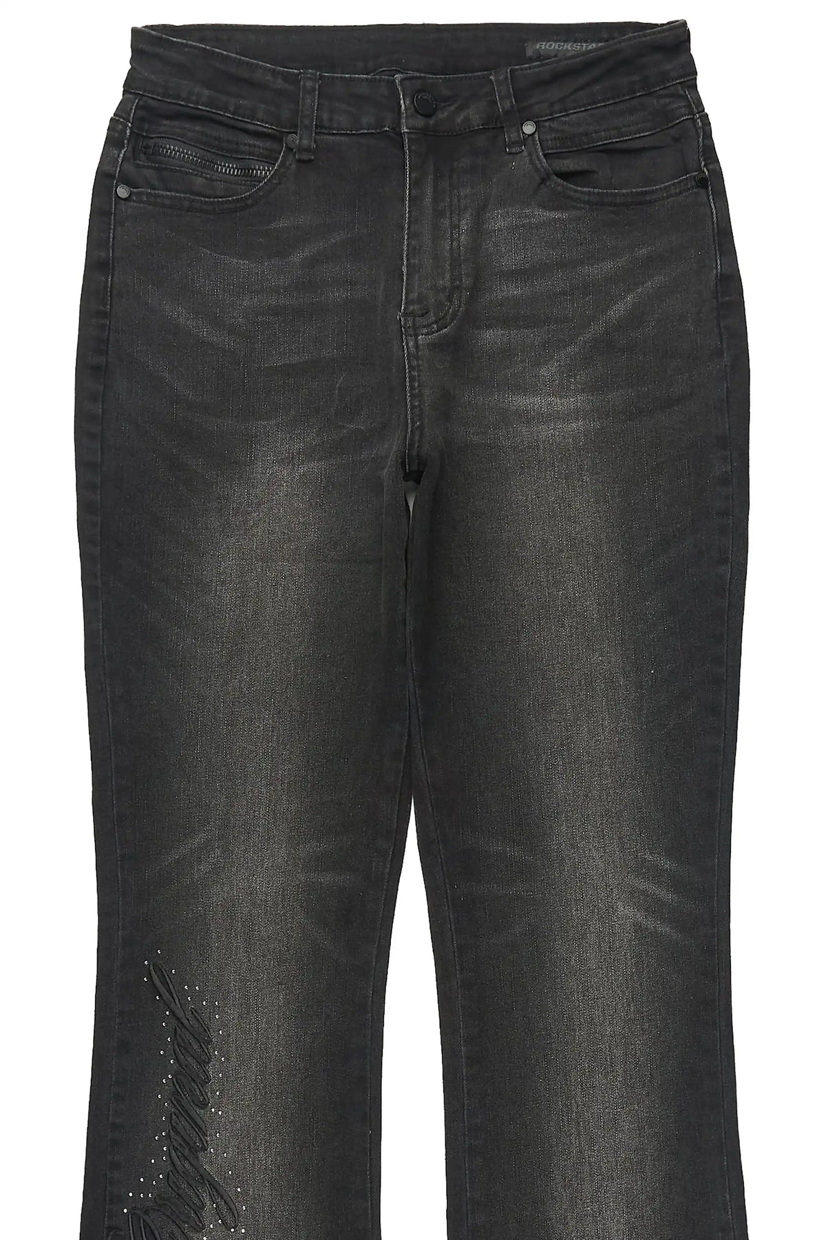 Calisa Black Rhinestone Stacked Flare Jean