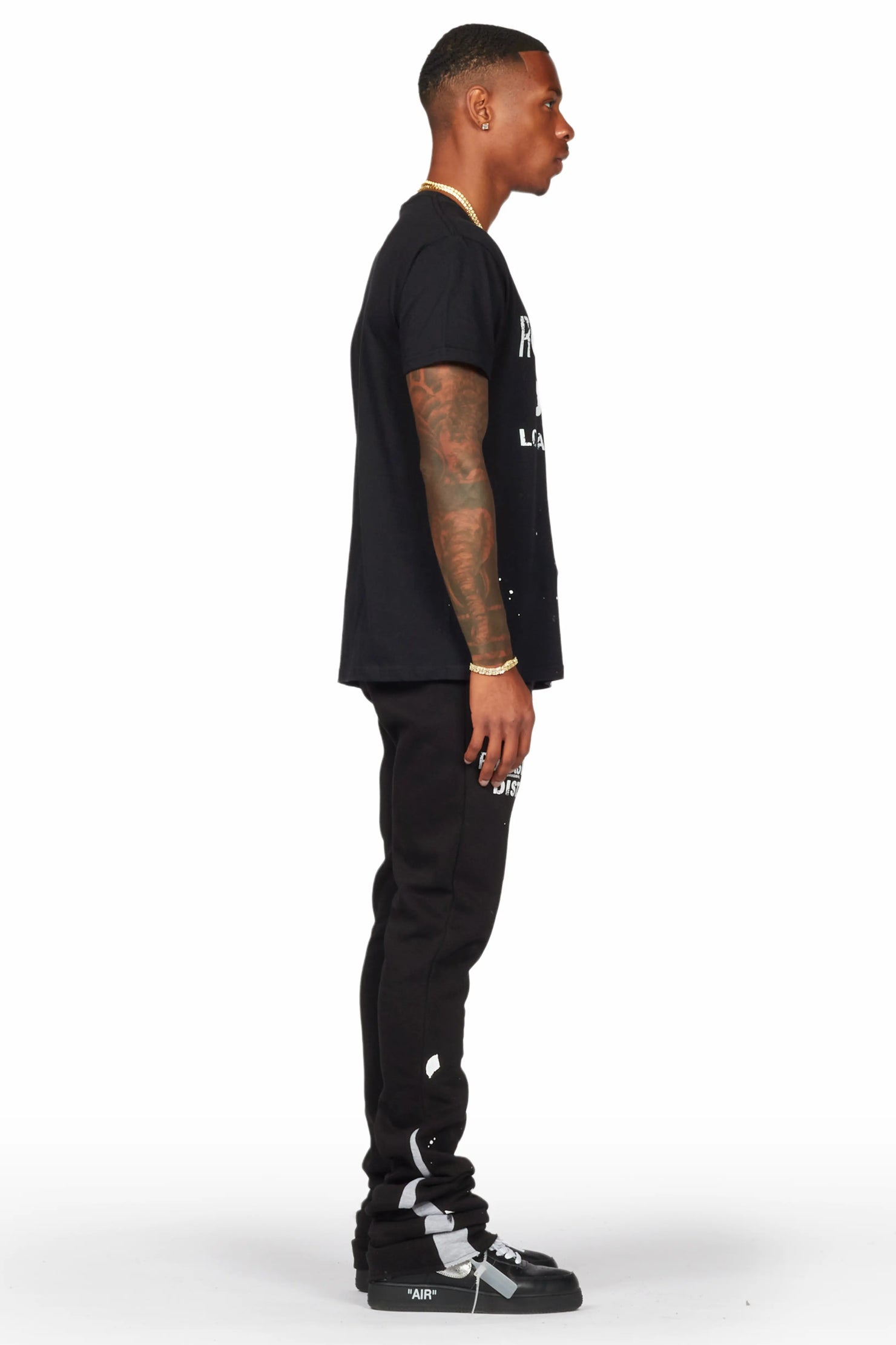 Scottie Black T-Shirt/Super Stacked Flare Track Pant Set