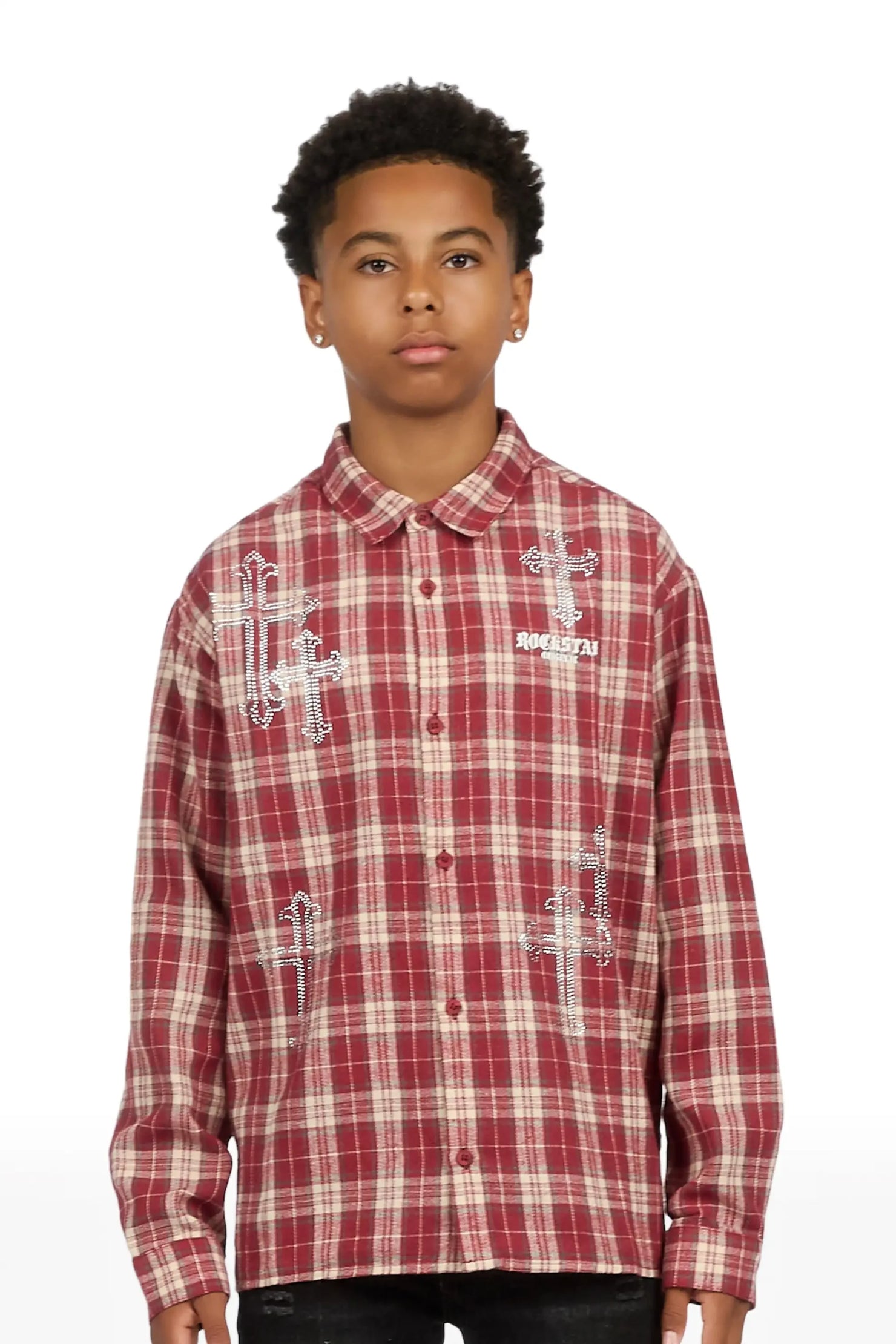 Boys Poldi Red Rhinestone Flannel Shirt