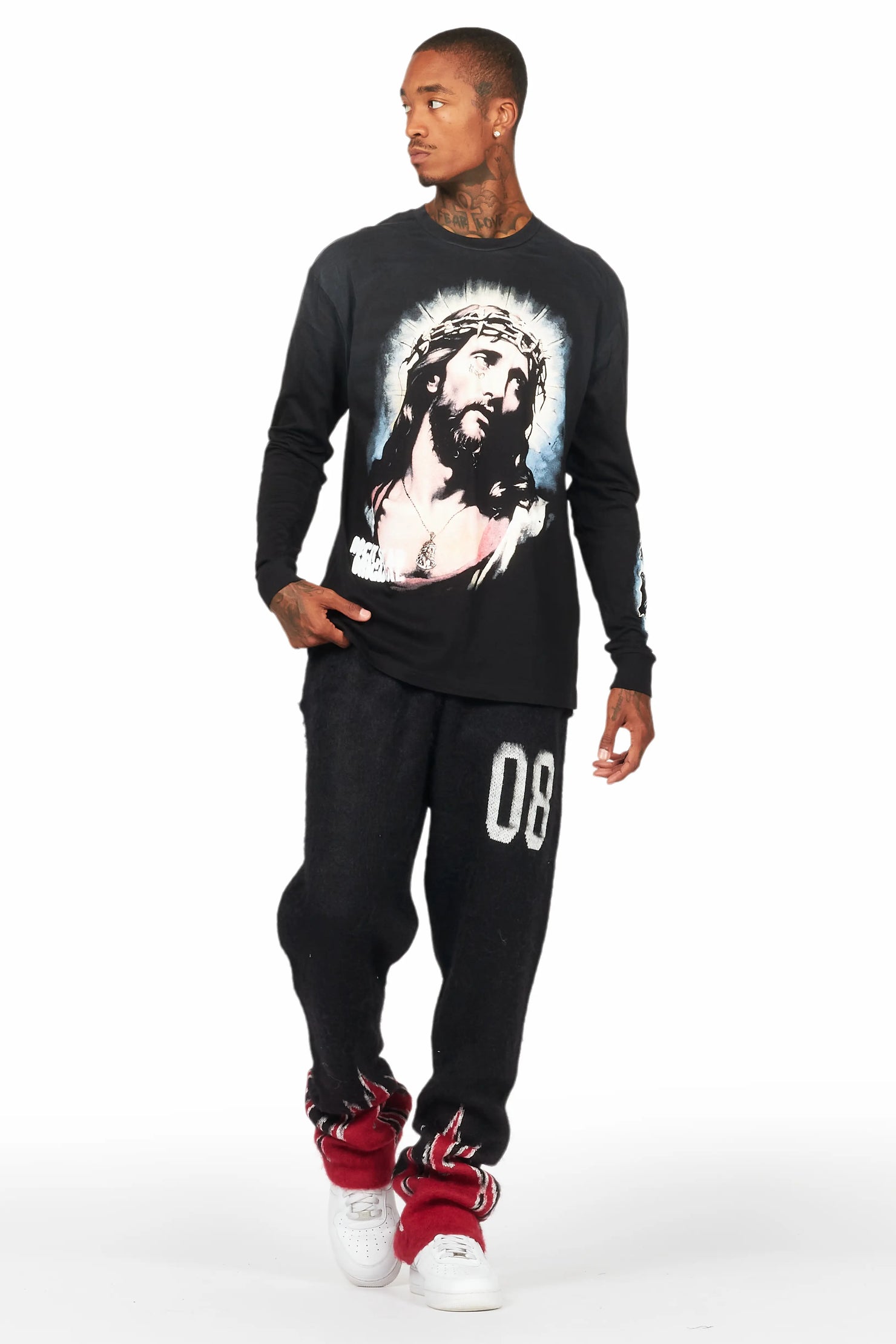 Holger Black/Red Graphic Stacked Flare Mohair Track Pant