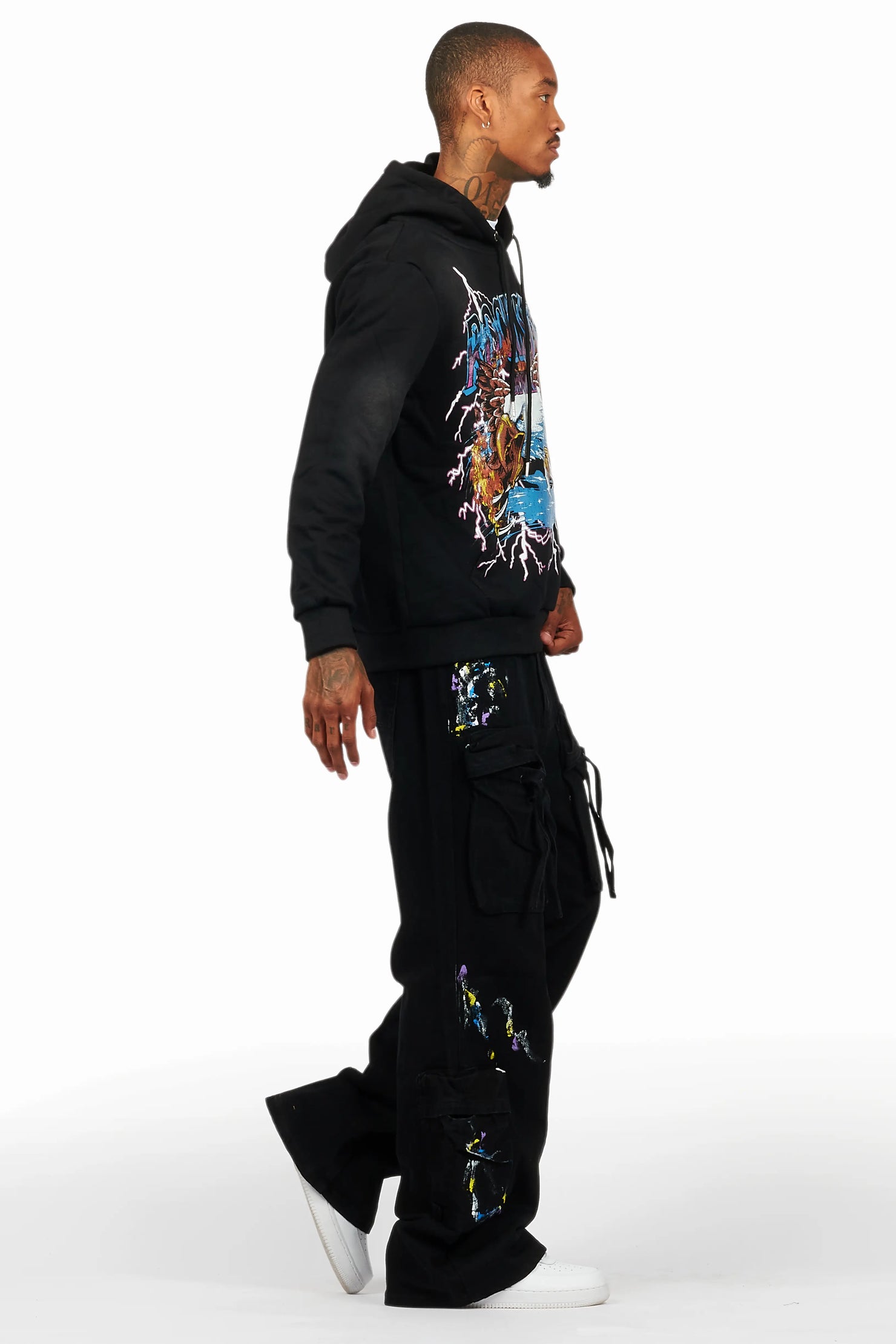 Darken Black Hoodie/Baggy Fit Cargo Jean Set