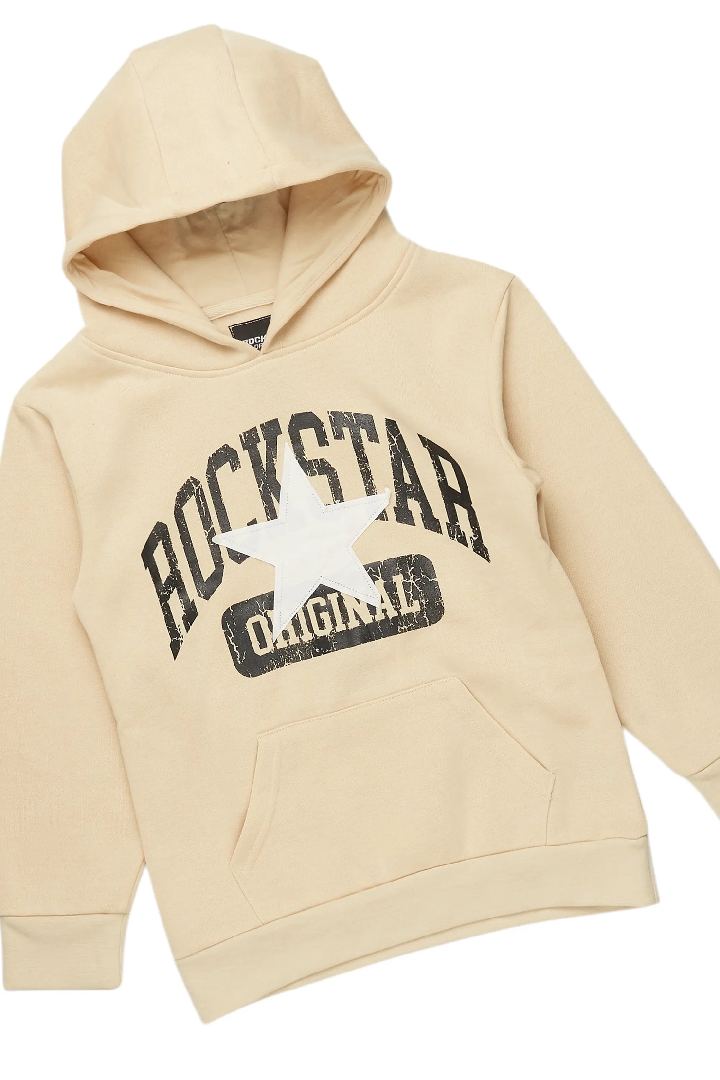 Boys Mallor Beige/White Baggy Stacked Hoodie Track Set