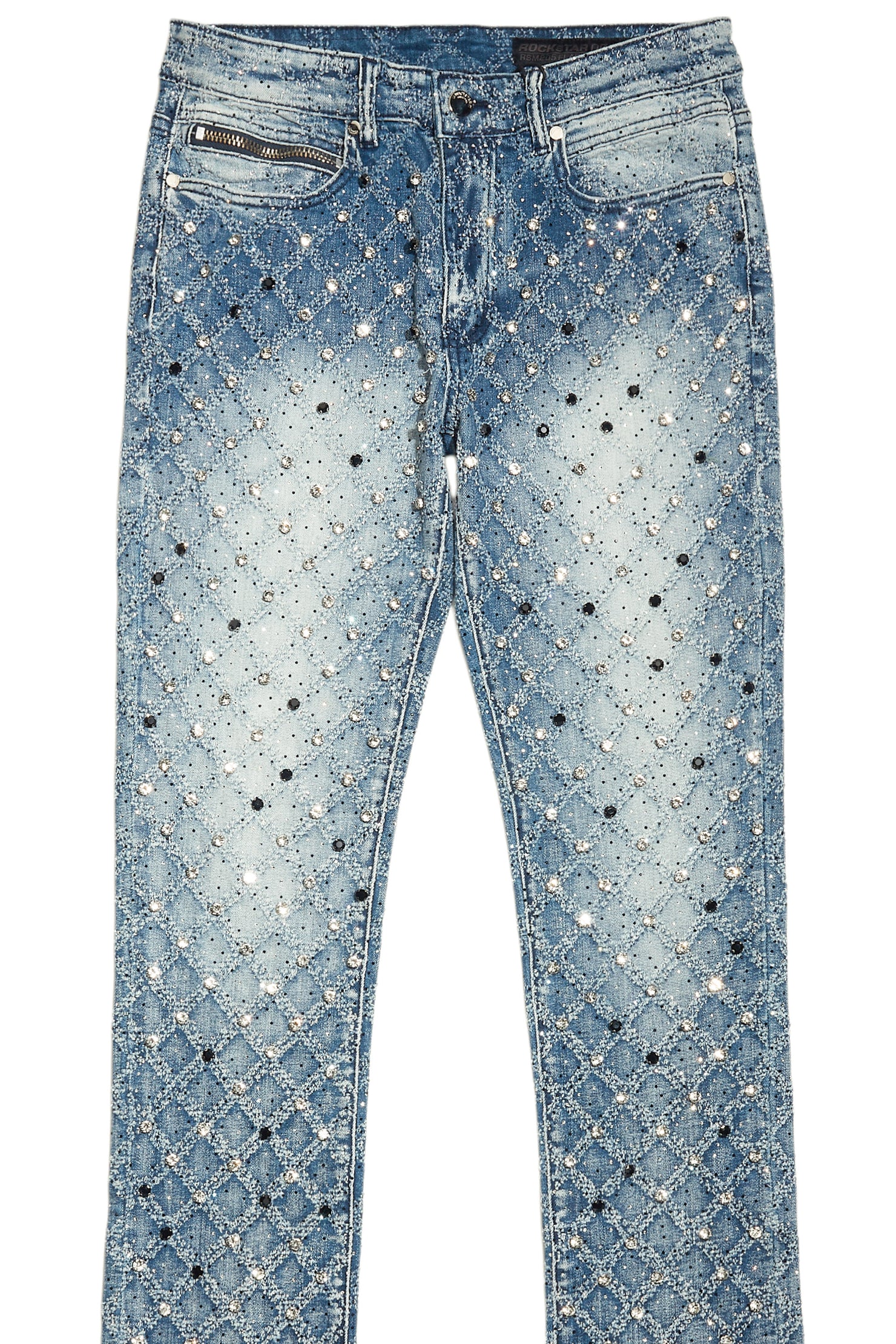 Glit Dark Blue Rhinestone Stacked Flare Jean