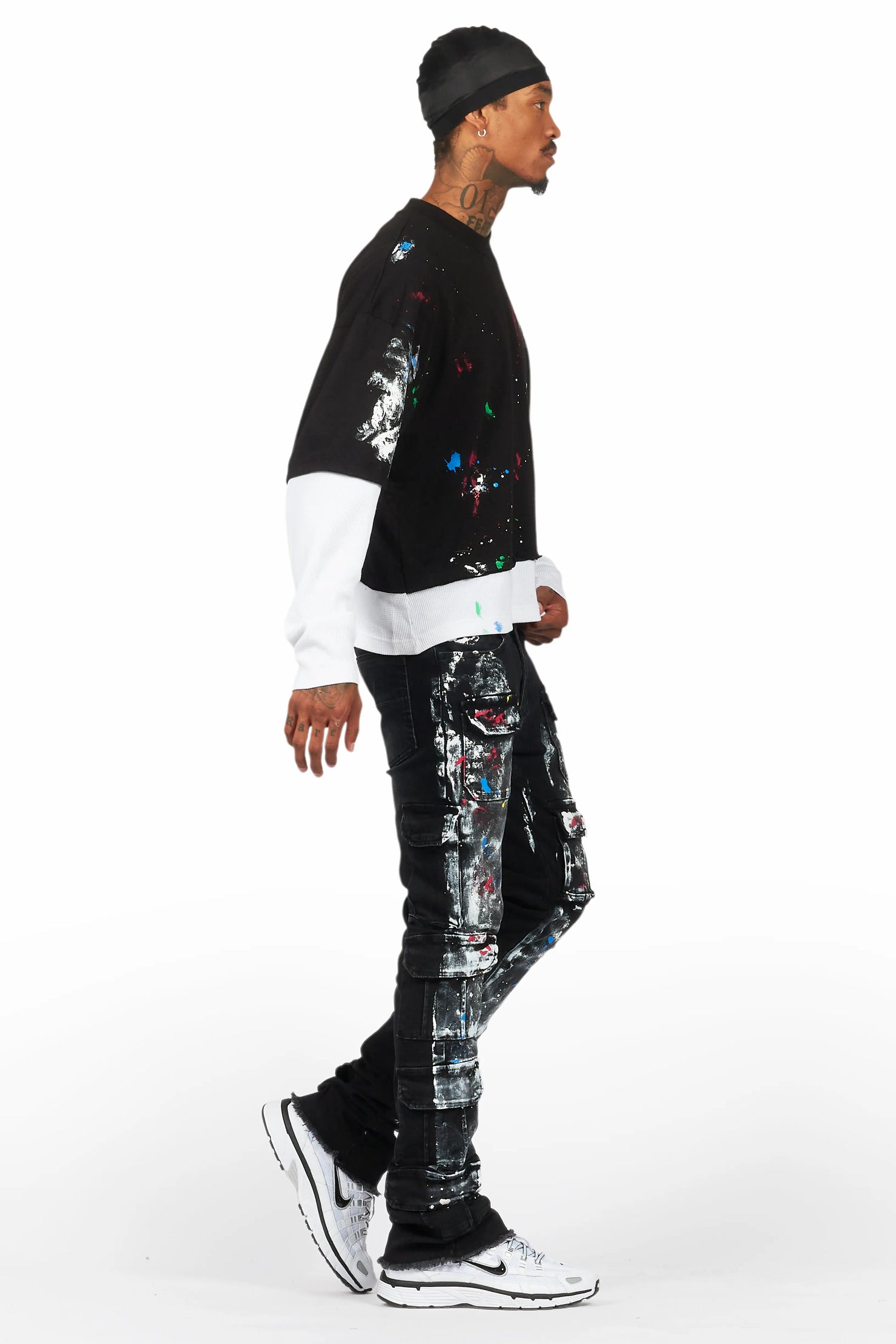 Farrow Black Painter Double Layer T-Shirt/Stacked Flare Jean Bundle