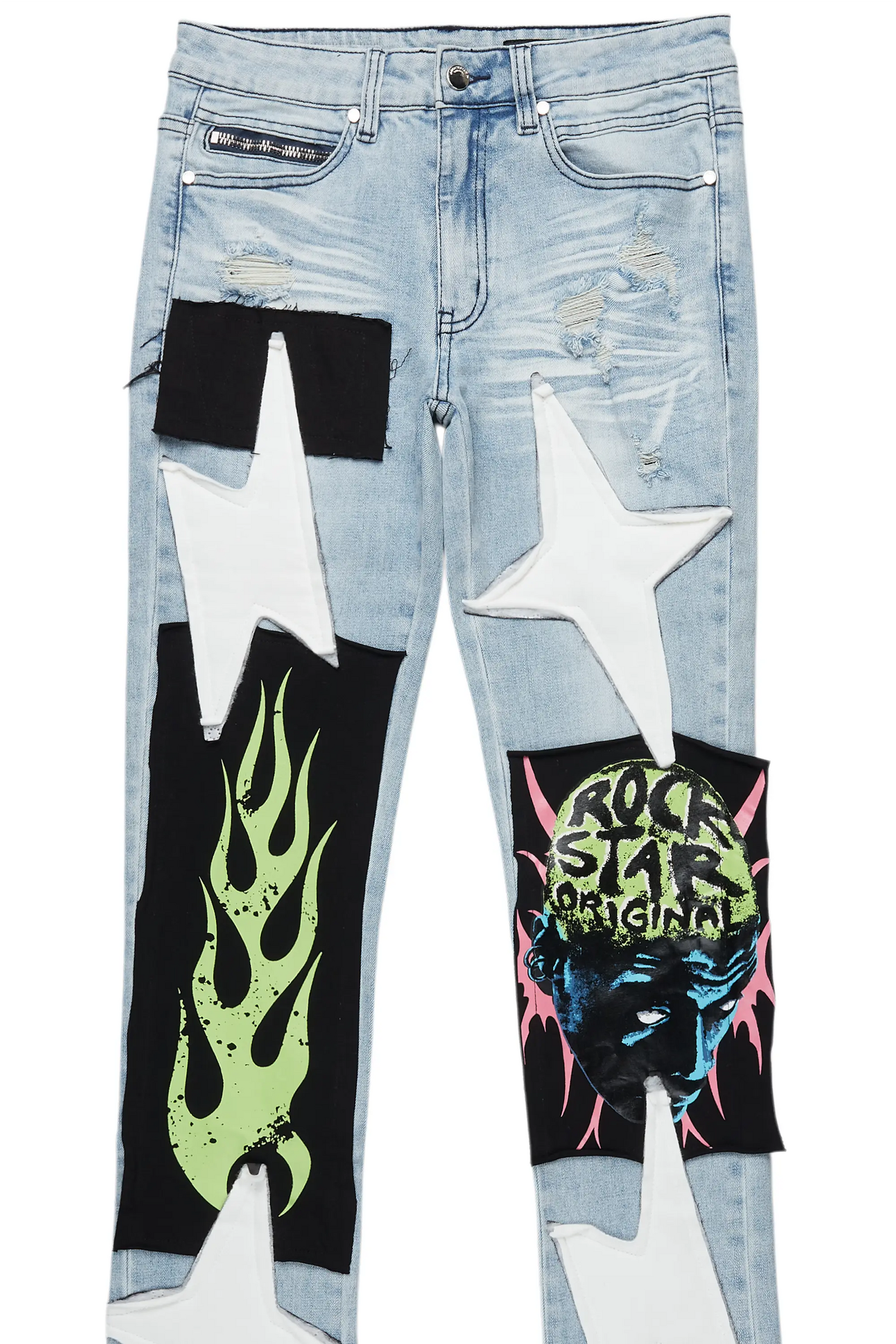 Edgar Blue Patchwork Stacked Flare Jean