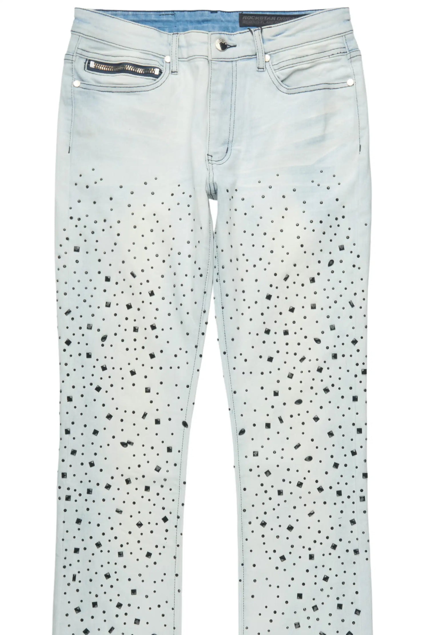 Twinkle Blue Rhinestone Stacked Flare Jean