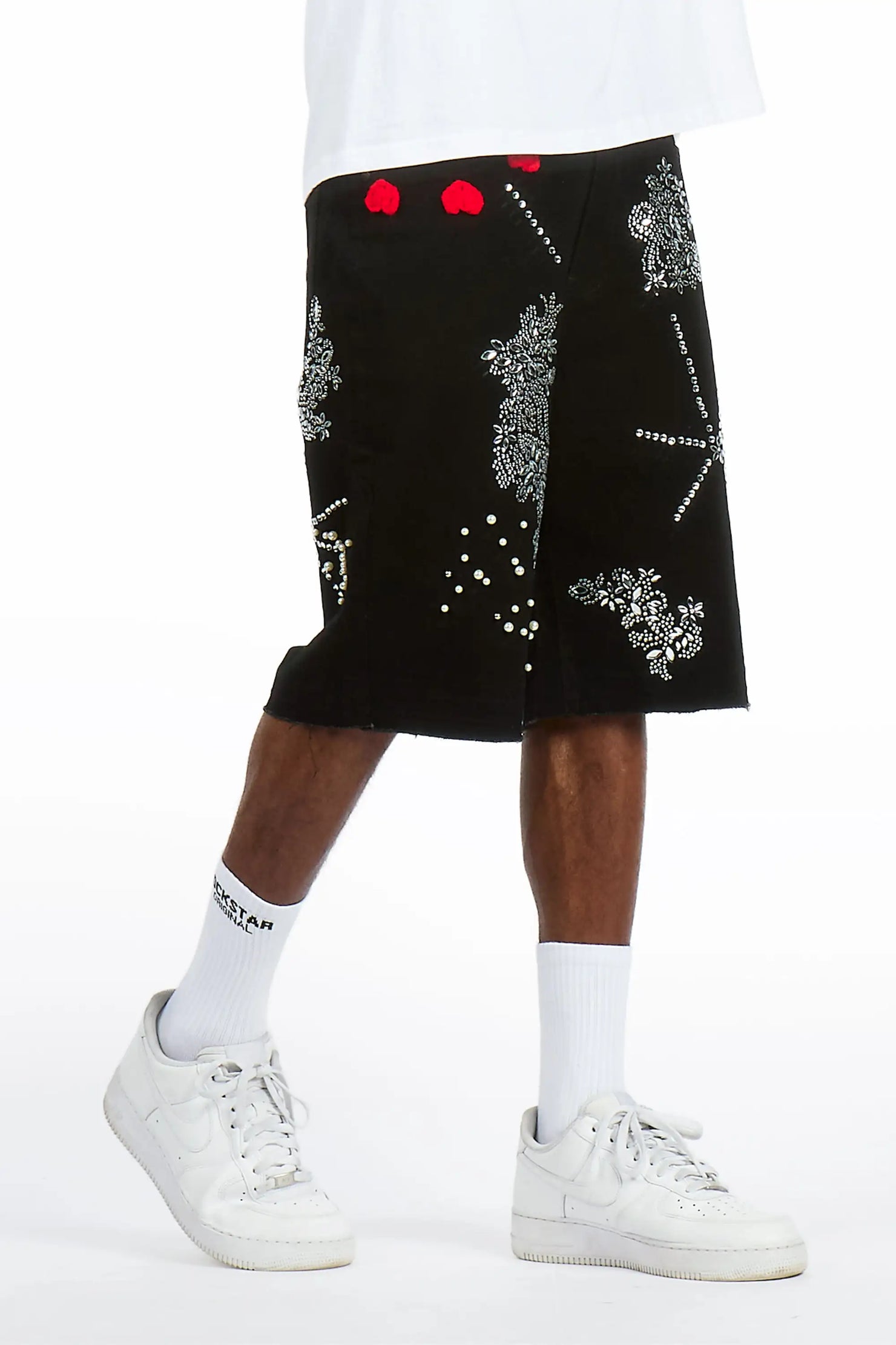 Rael Black Rhinestone Denim Short