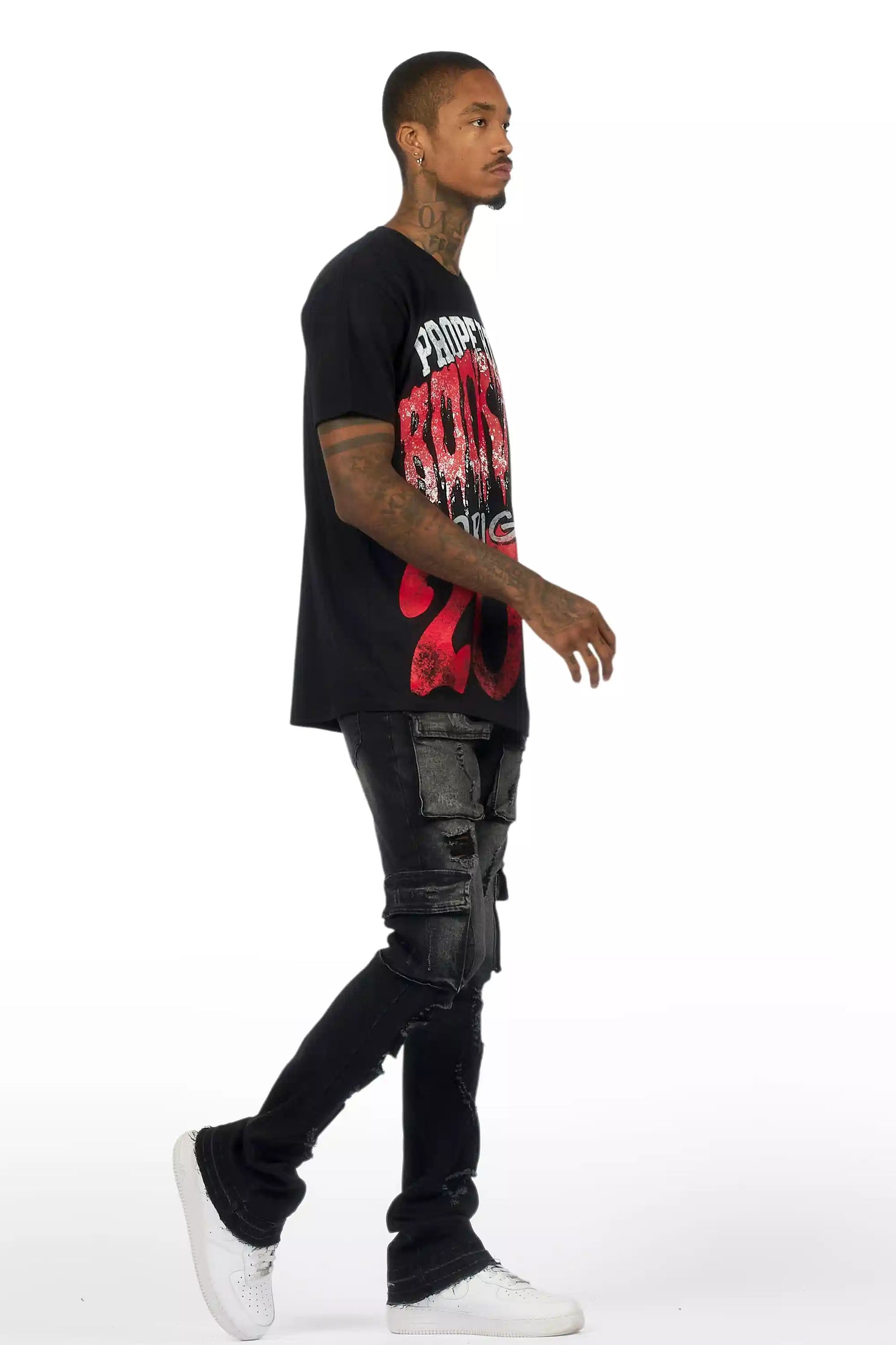 Zaid Dark Grey Stacked Flare Jean