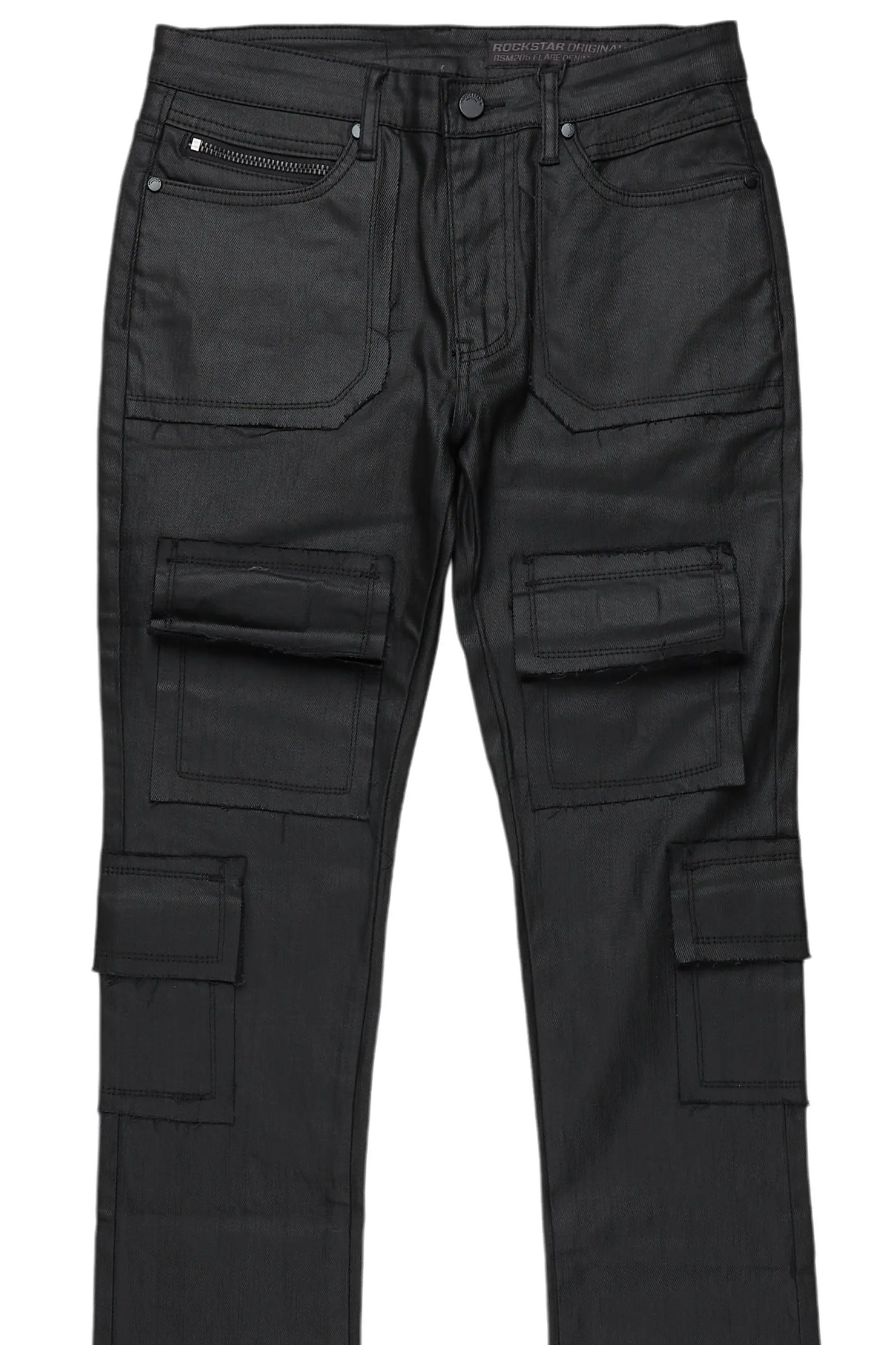 Tyrell Black Coated Stacked Flare Jean