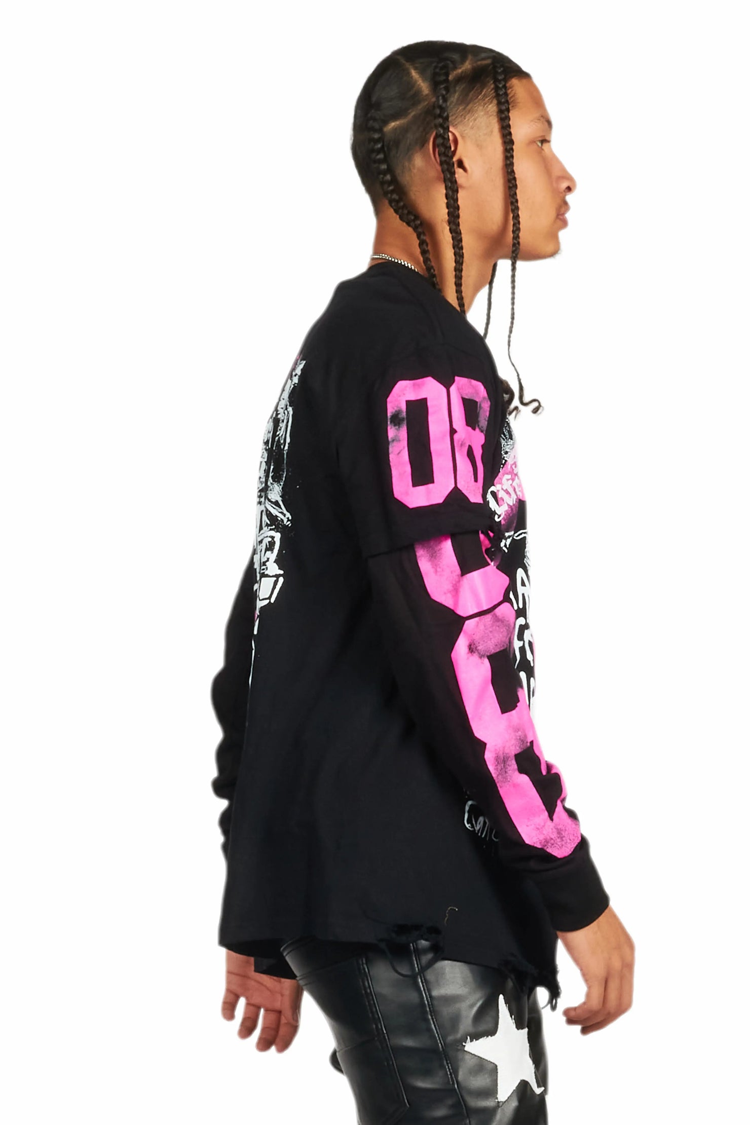 Grill Black/Pink Double Layer Long Sleeve Graphic T-Shirt