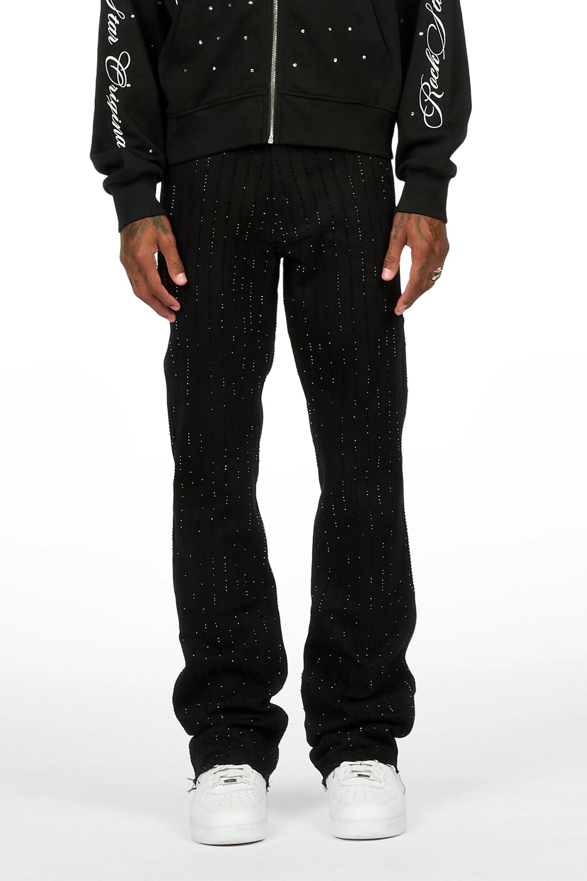 Mori Black Rhinestone Stacked Flare Jean
