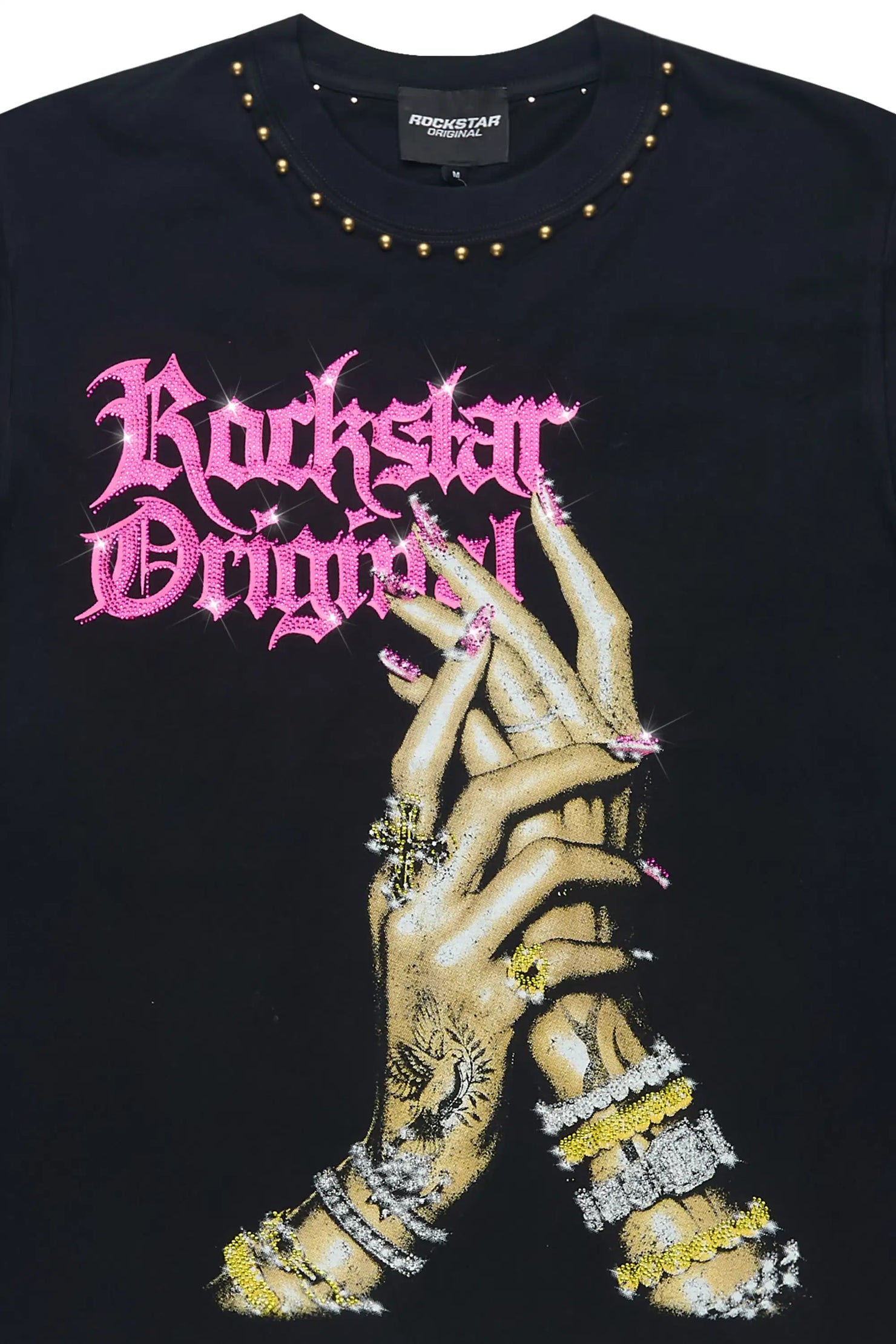 Heavenly Black Rhinestone Short Sleeve Tee Shirt