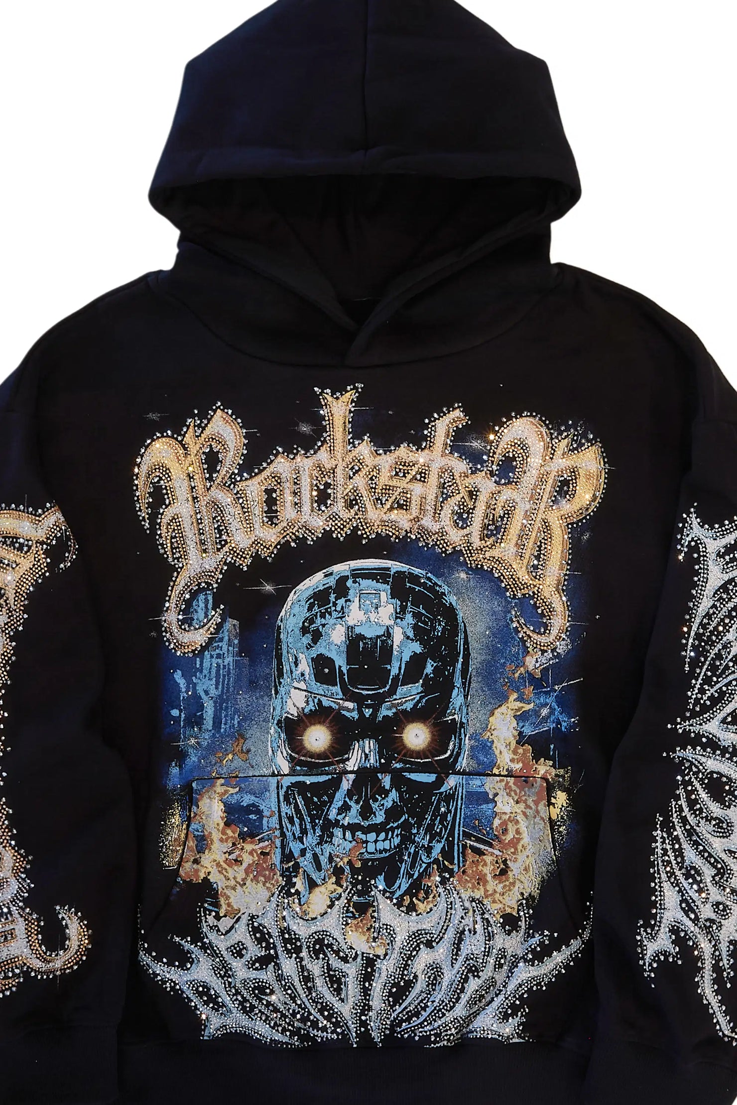 Mesin Black Rhinestone Oversized Hoodie