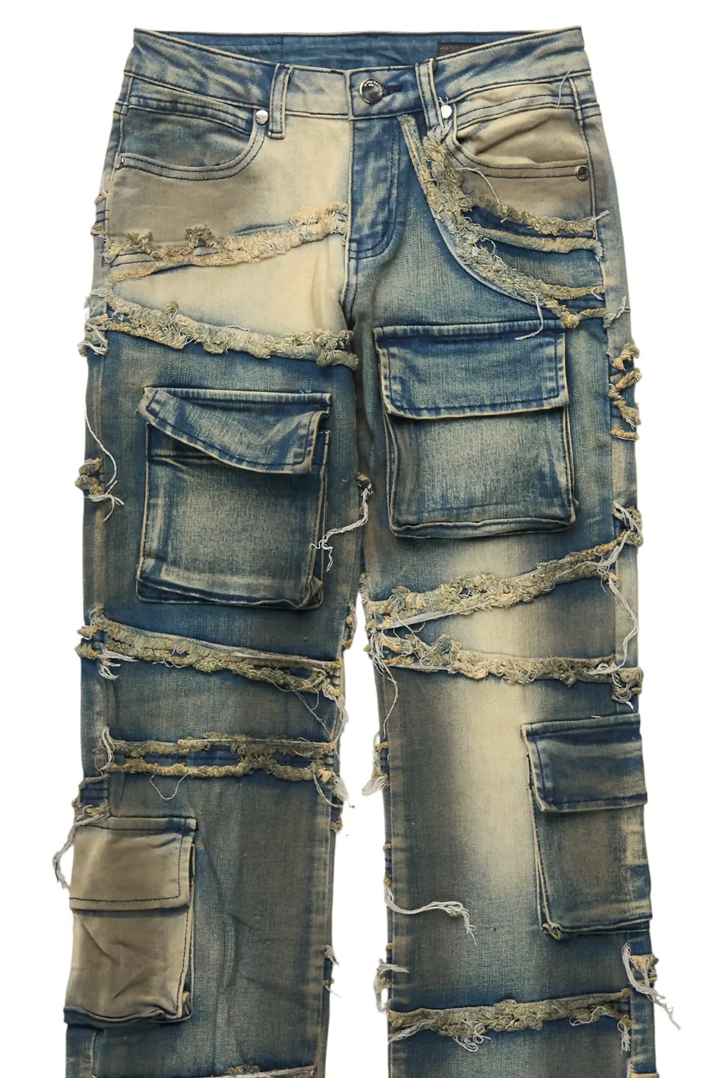 Boys Yves Blue Stacked Flare Cargo Jean