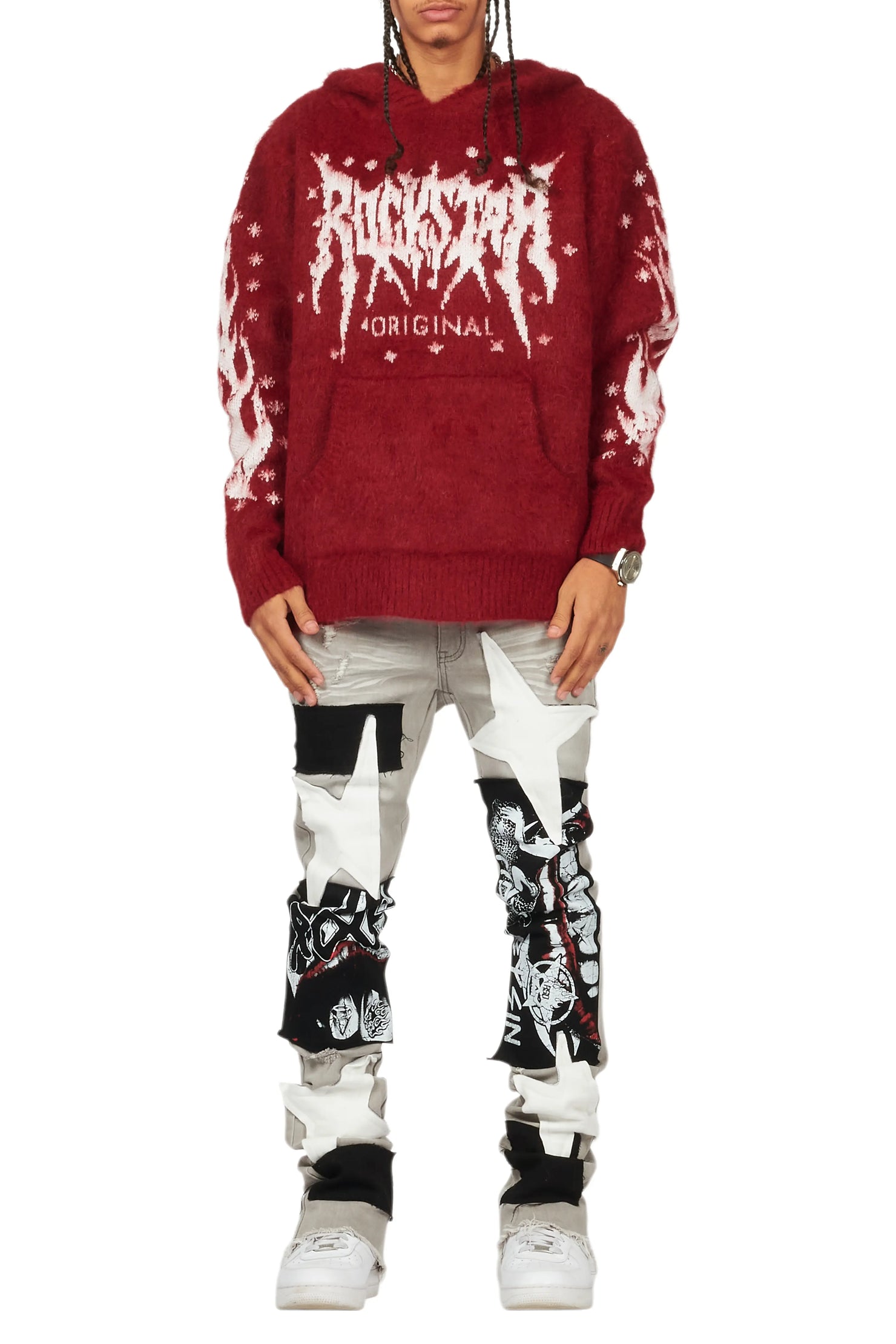 Raymond Red Graphic Knitted Mohair Hoodie