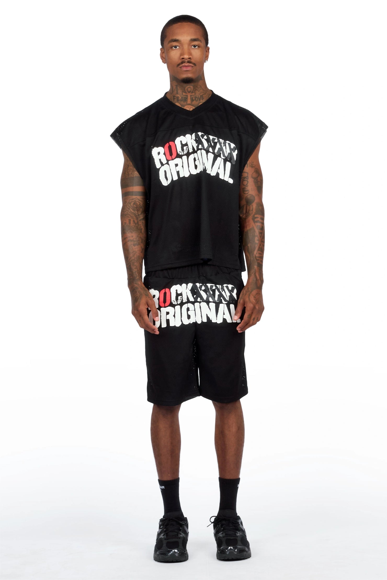 Crown Black Mesh Cut Sleeve Jersey Short Set