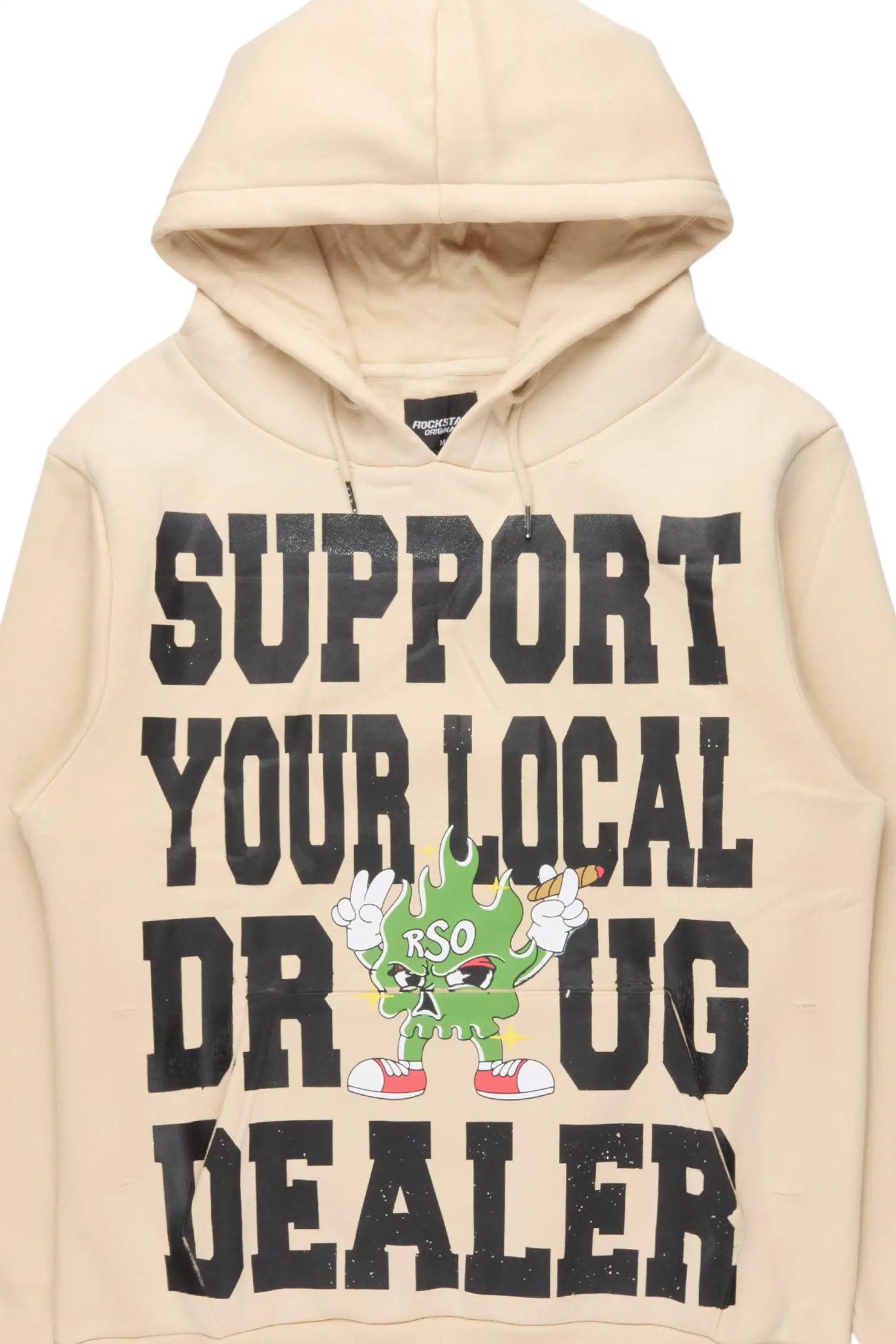 Tarl Beige Distressed Graphic Relaxed Hoodie