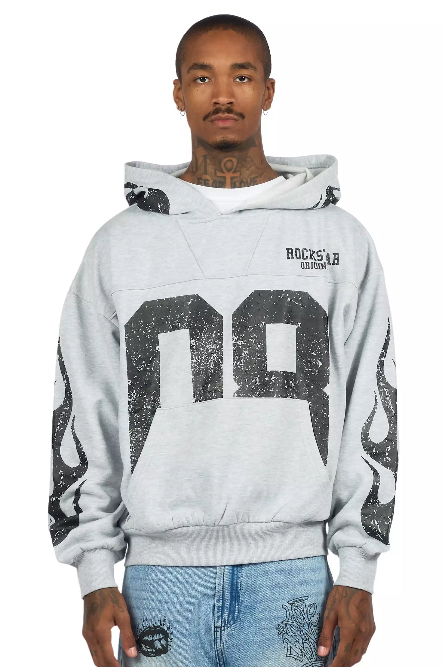 Aubin Heather Grey Boxy Crop Hoodie