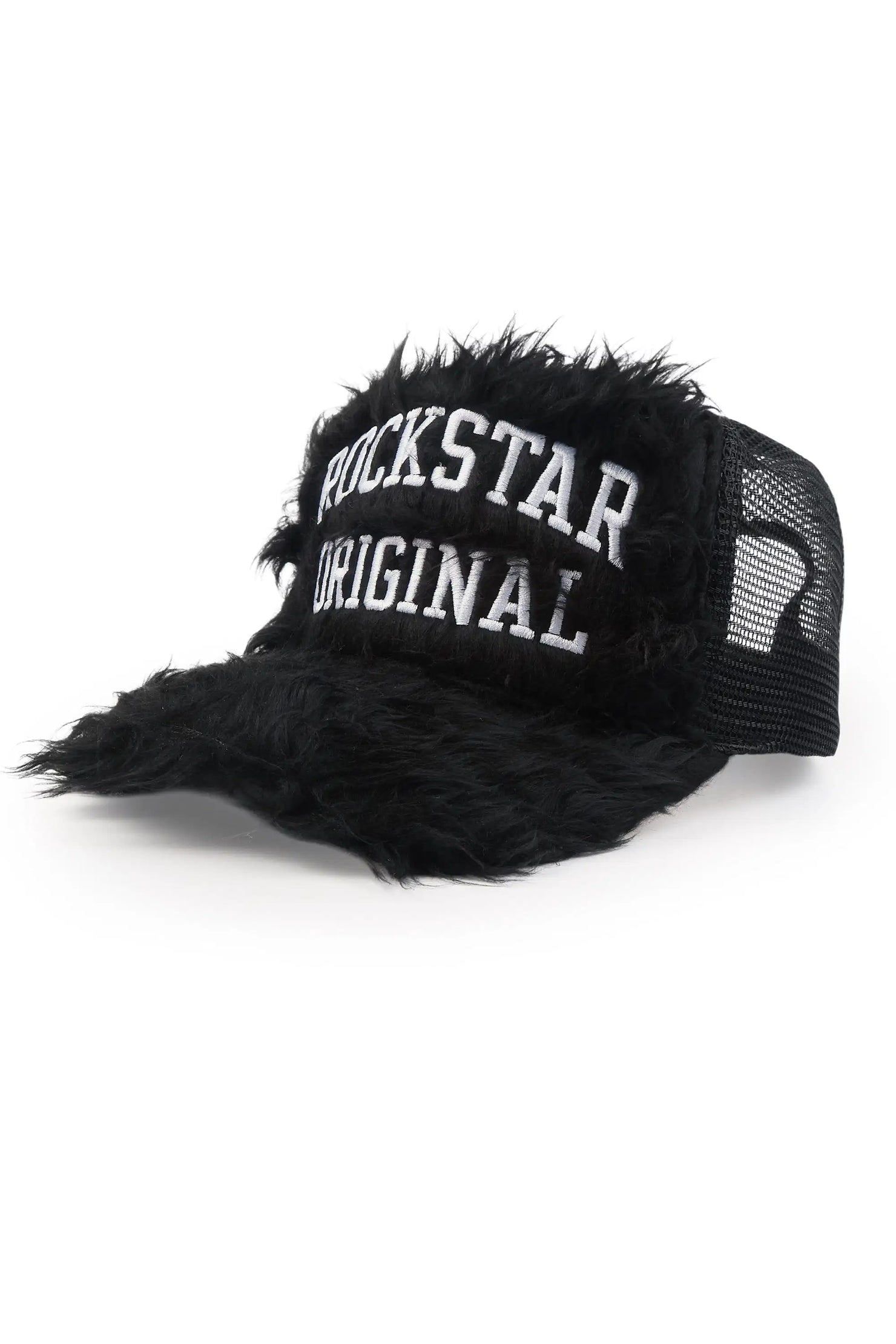 Donnesha Black Shaggy Fur Trucker Hat