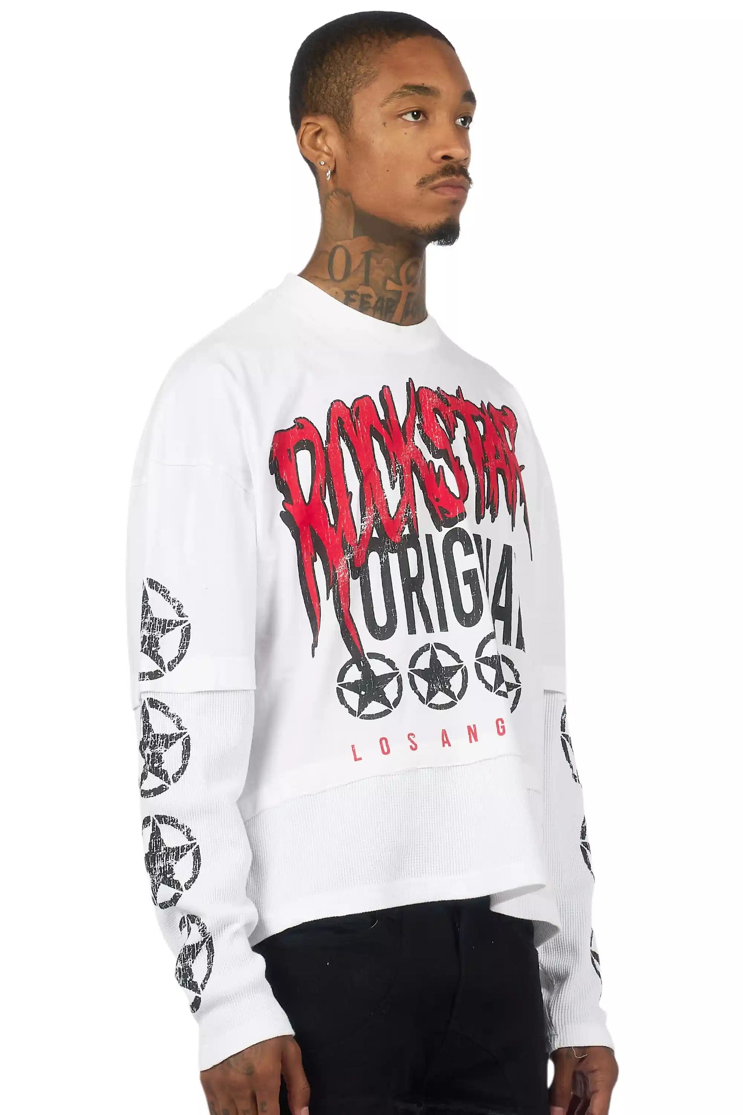 Wizzurd White/Black Boxy Crop Double Layer Tee