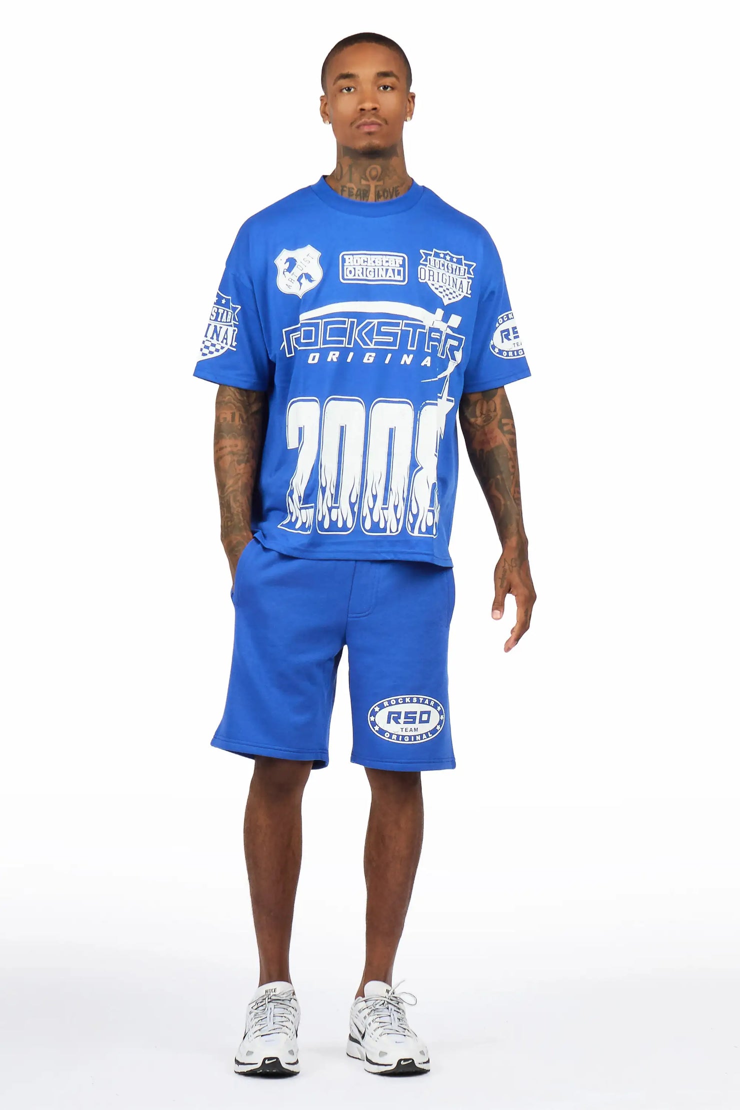 Amos Royal Blue Graphic T-Shirt Short Set