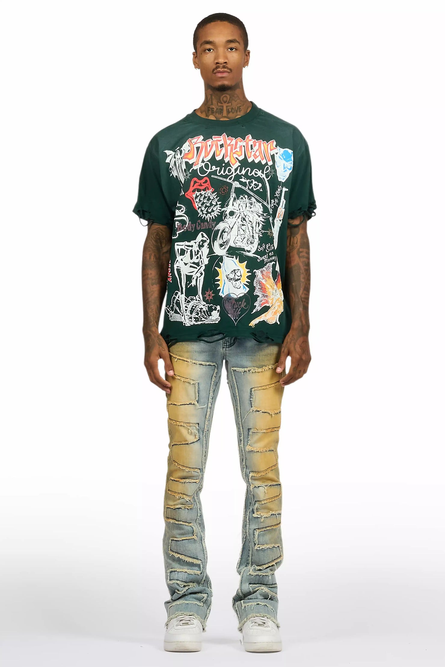 Shake Dirty Blue Stacked Flare Jean
