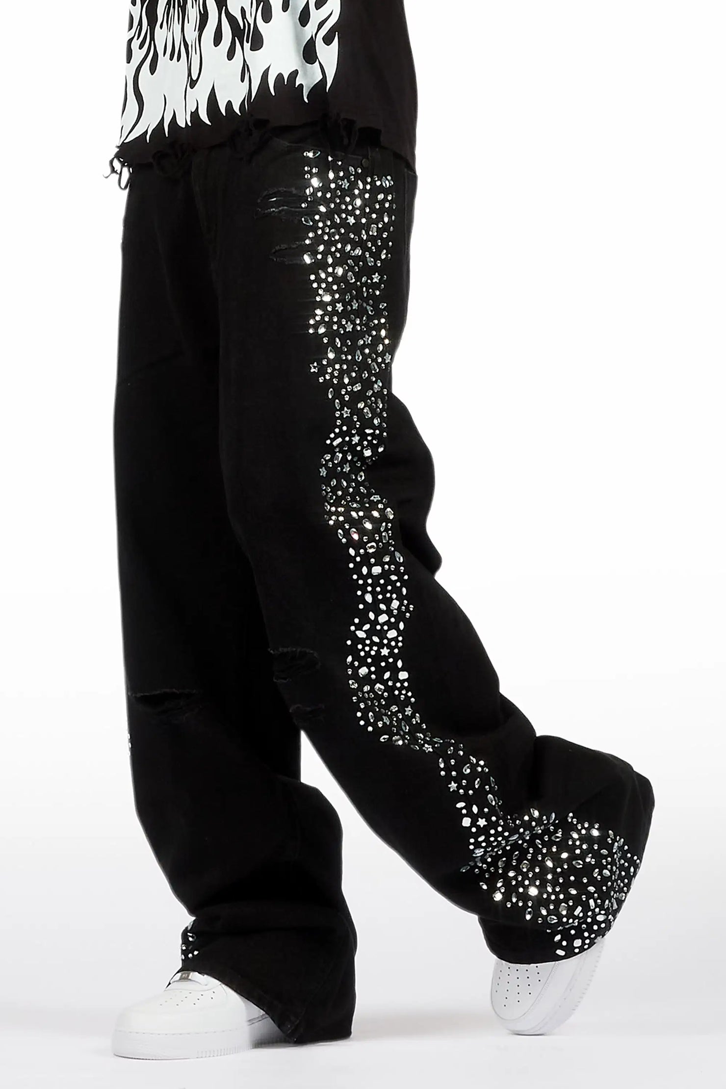 Bolor Black Rhinestone Baggy Jean