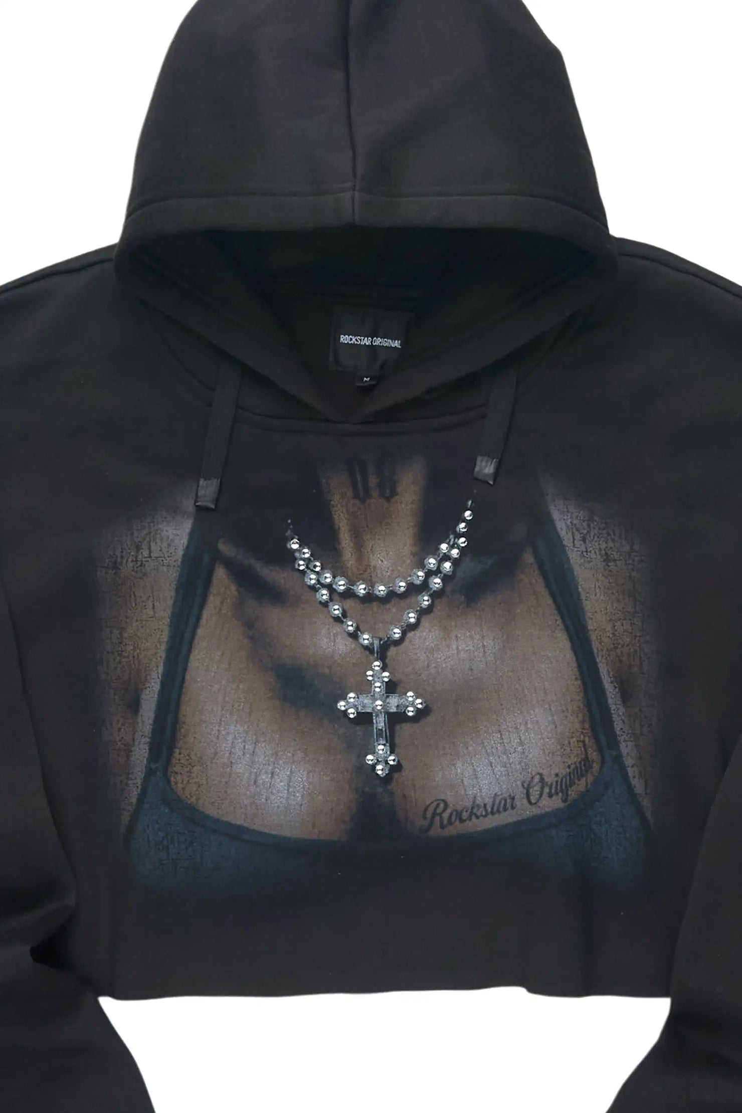 Krissena Black Rhinestone Cut Off Hoodie