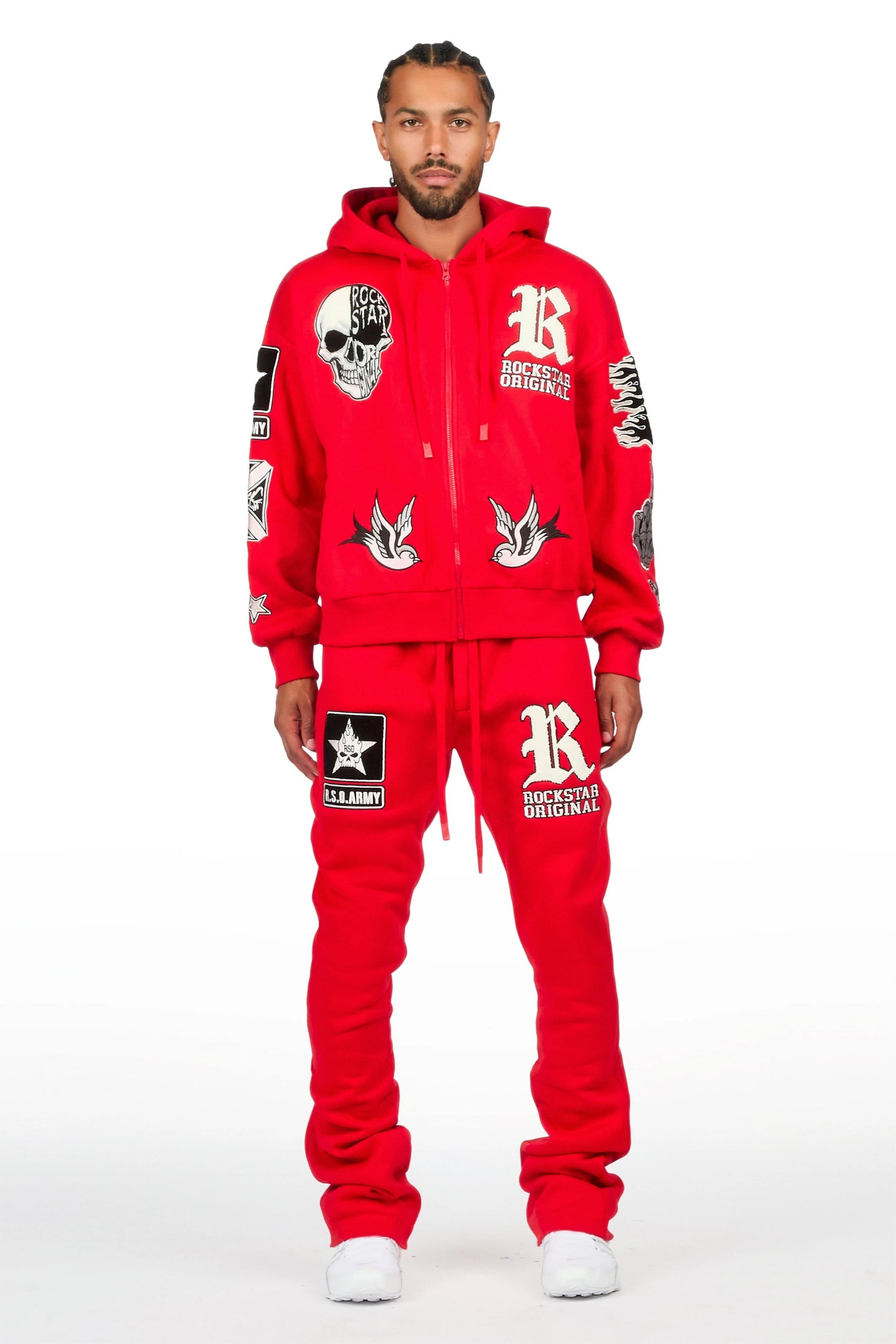 Vidar Red Zip Up Hoodie Stacked Track Set