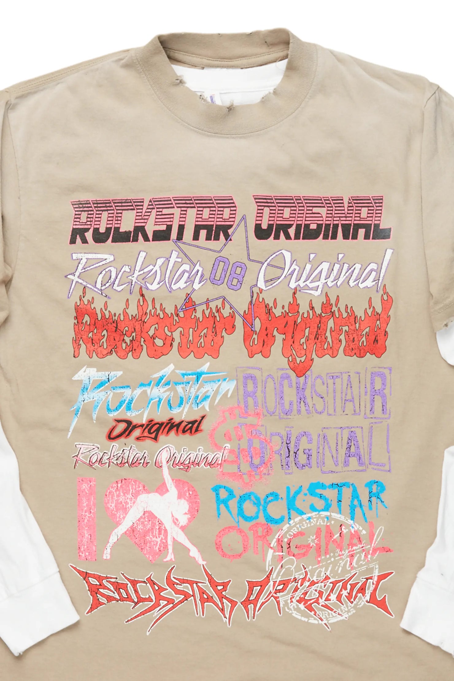 Floridabolous Beige/White Double Layer Long Sleeve Graphic T-Shirt