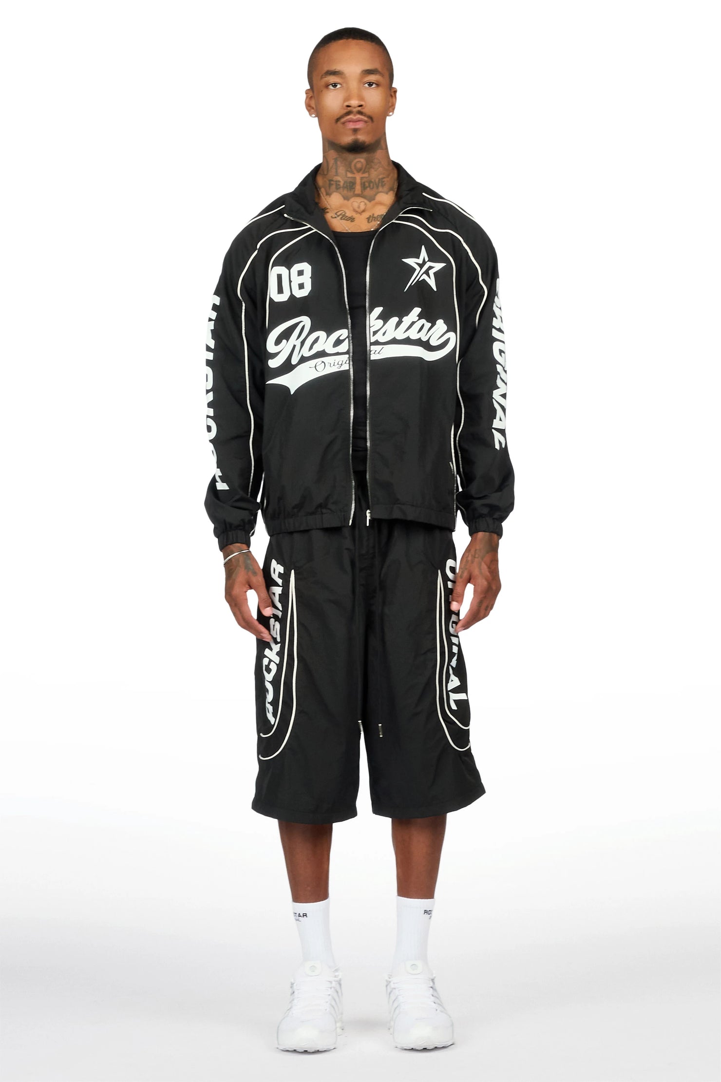 Winich Black Windbreaker Short Set