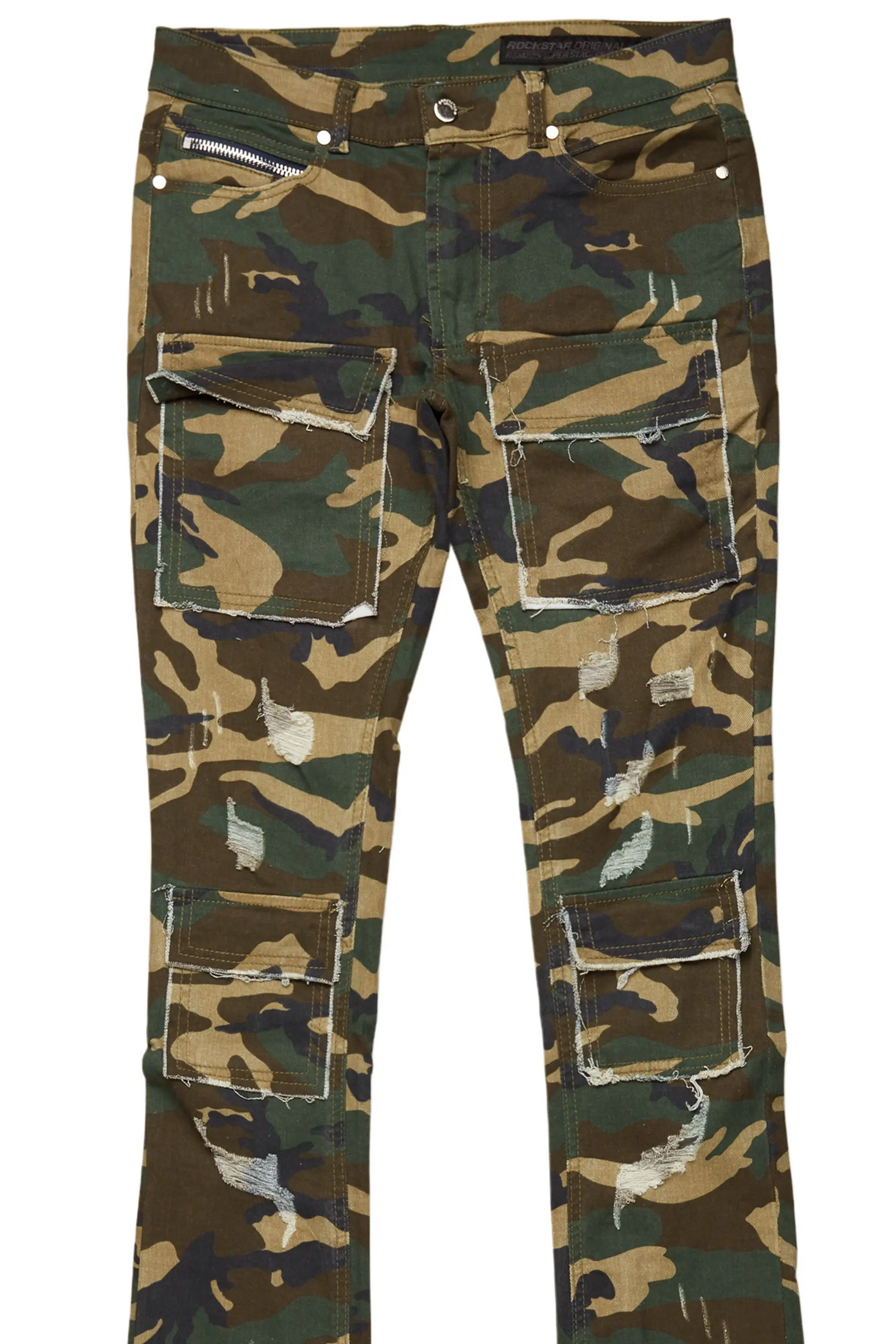 Piet Green Camo Cargo Super Stacked Flare Jean