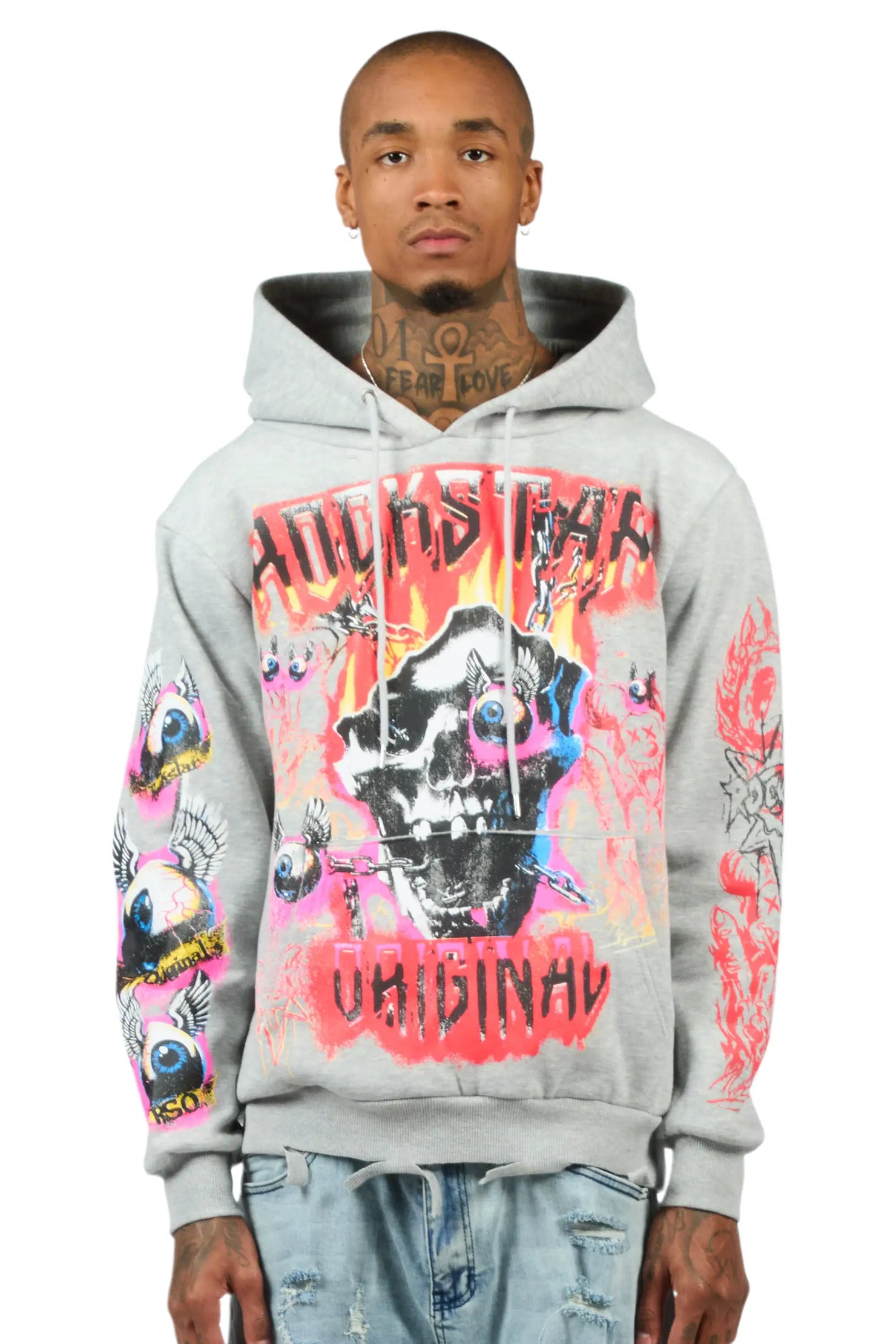 Styxx Heather Grey Distressed Graphic Relaxed Hoodie