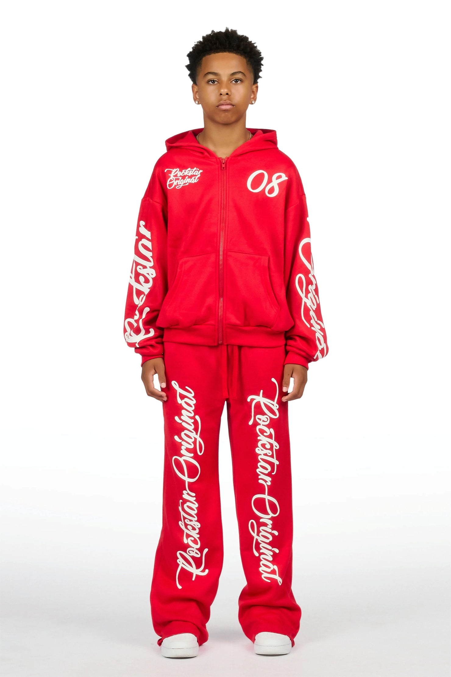 Boys Hanif Red/White Zip Up Hoodie Relaxed Pant Track Set