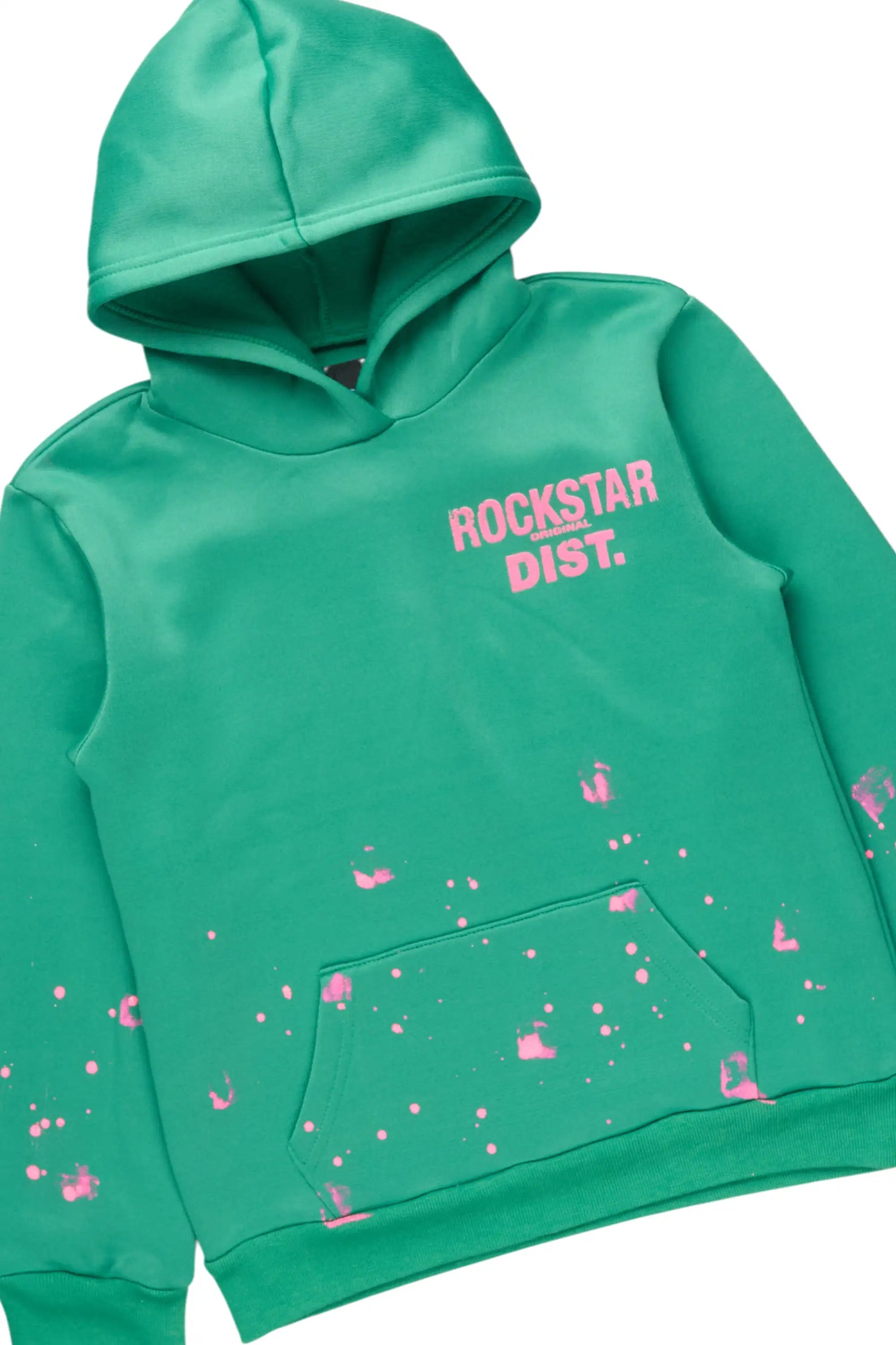 Girls Hadley Green/Pink Hoodie Stacked Flare Track Set